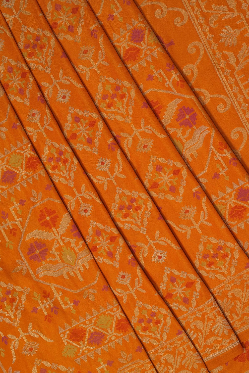 Image of Mustard Banarasi Silk Brocade Saree
