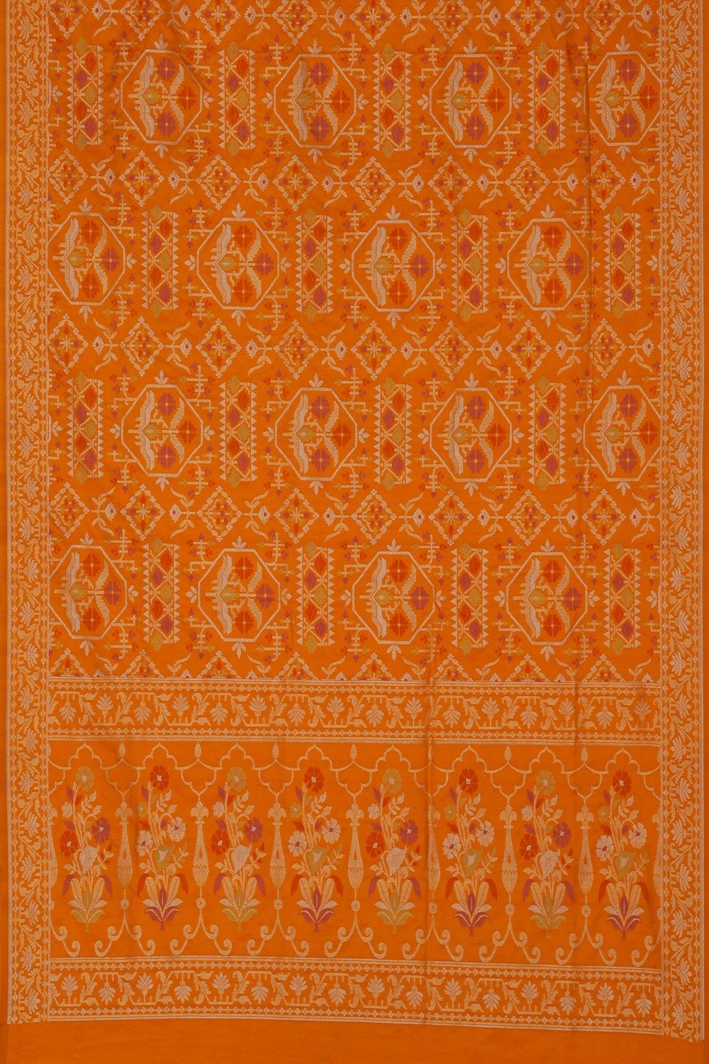 Image of Mustard Banarasi Silk Brocade Saree
