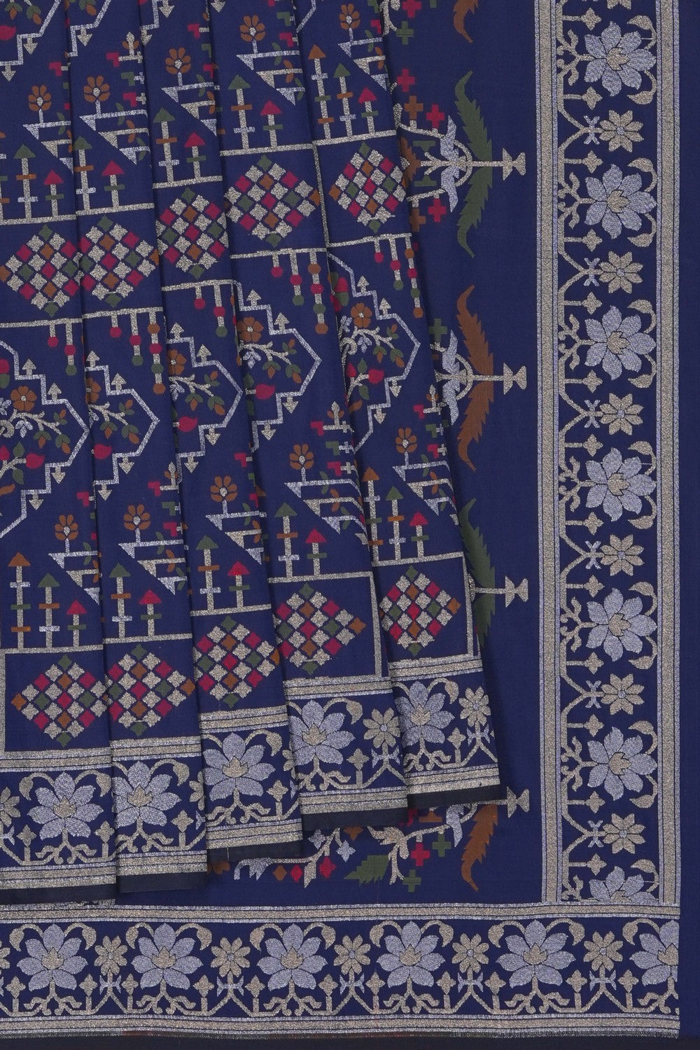 Image of Navy Blue Banarasi Silk Brocade Saree