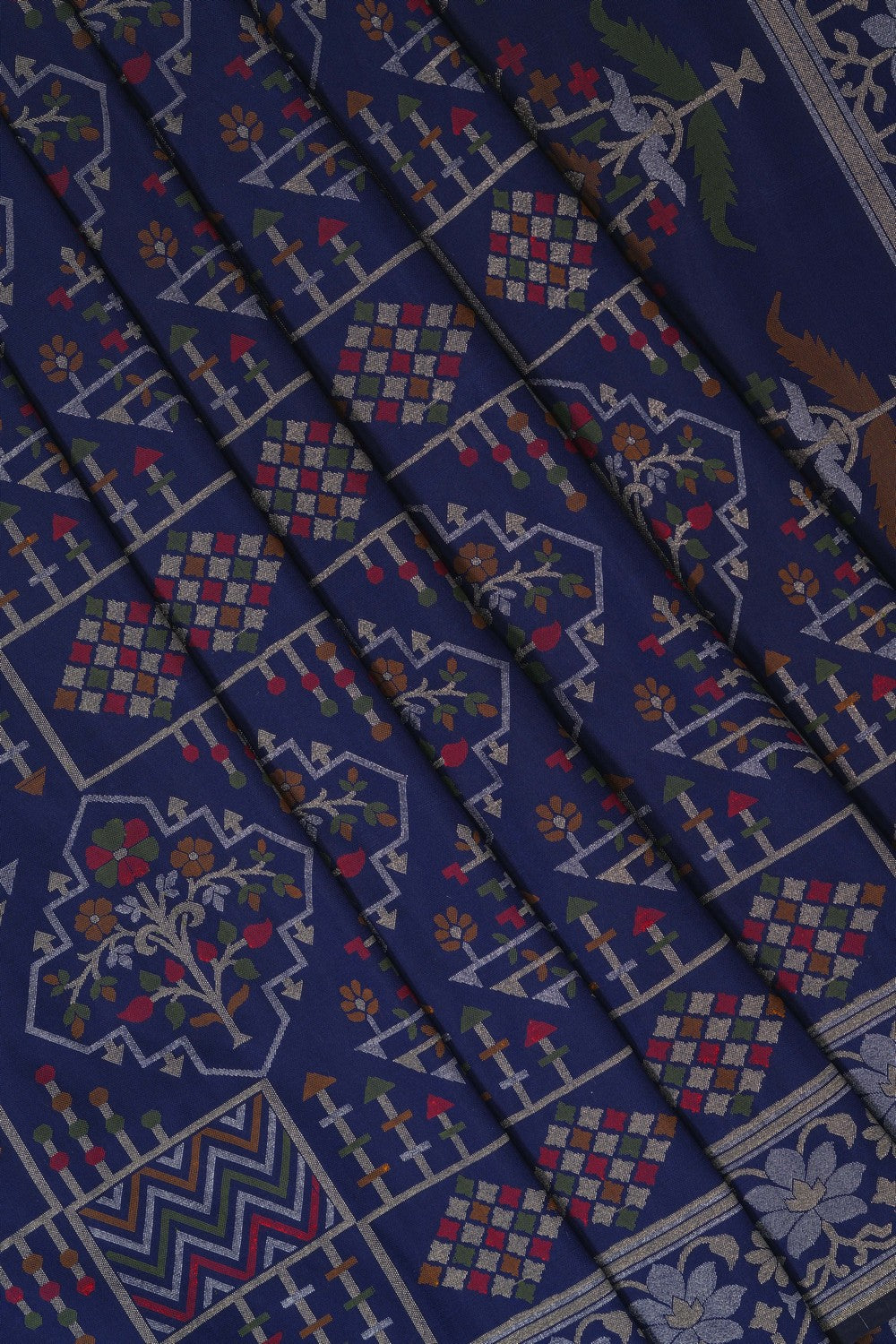 Image of Navy Blue Banarasi Silk Brocade Saree