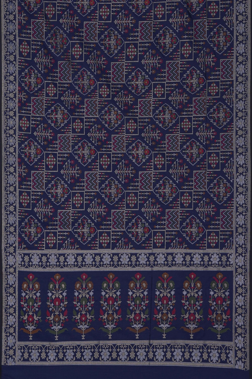 Image of Navy Blue Banarasi Silk Brocade Saree