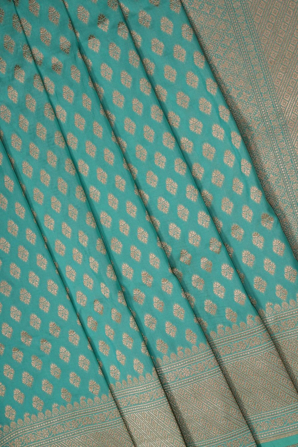 Image of Aqua Green Banarasi Silk Brocade Saree