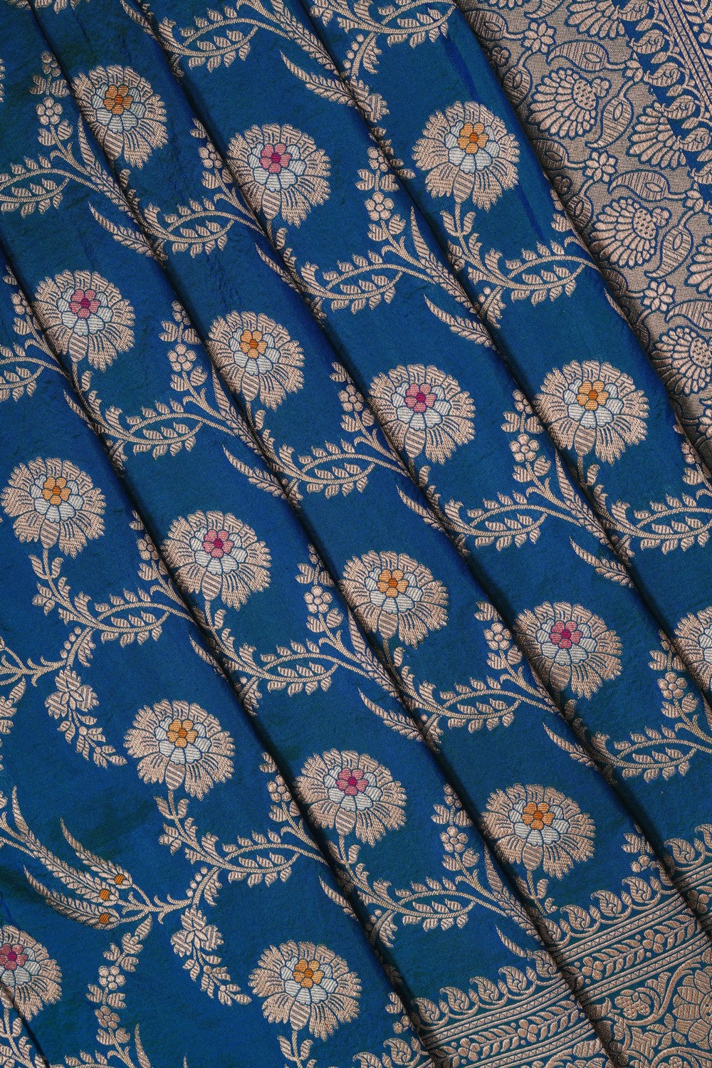 Image of Blue Banarasi Silk Brocade Saree
