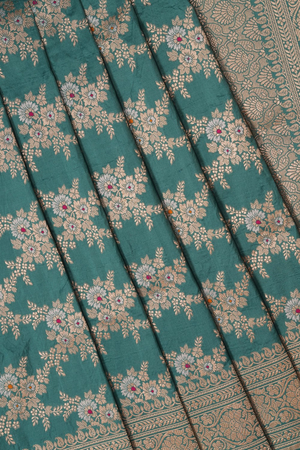 Image of Smoky Green Banarasi Silk Brocade Saree