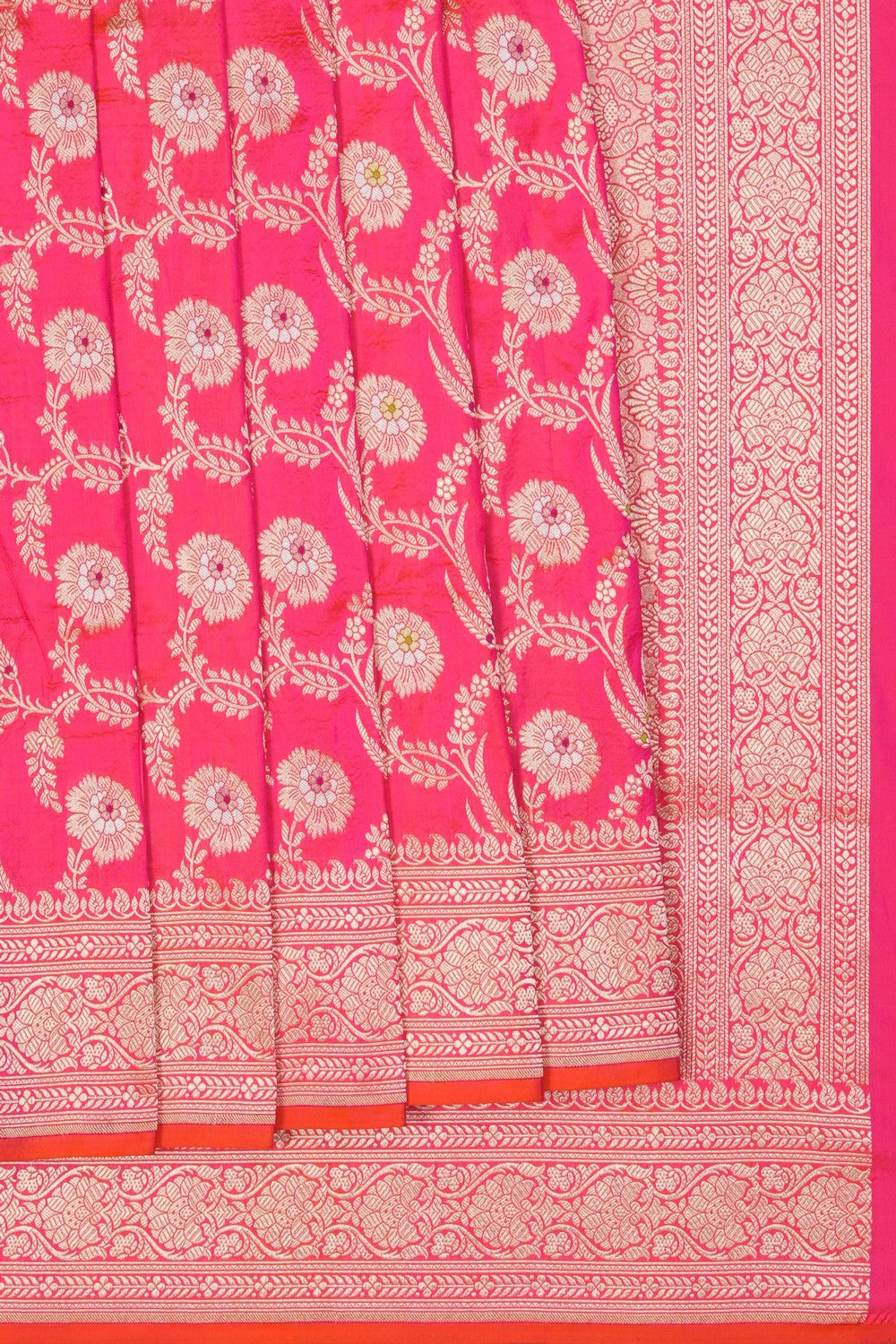 Image of Fuchsia-Pink Banarasi Silk Brocade Saree