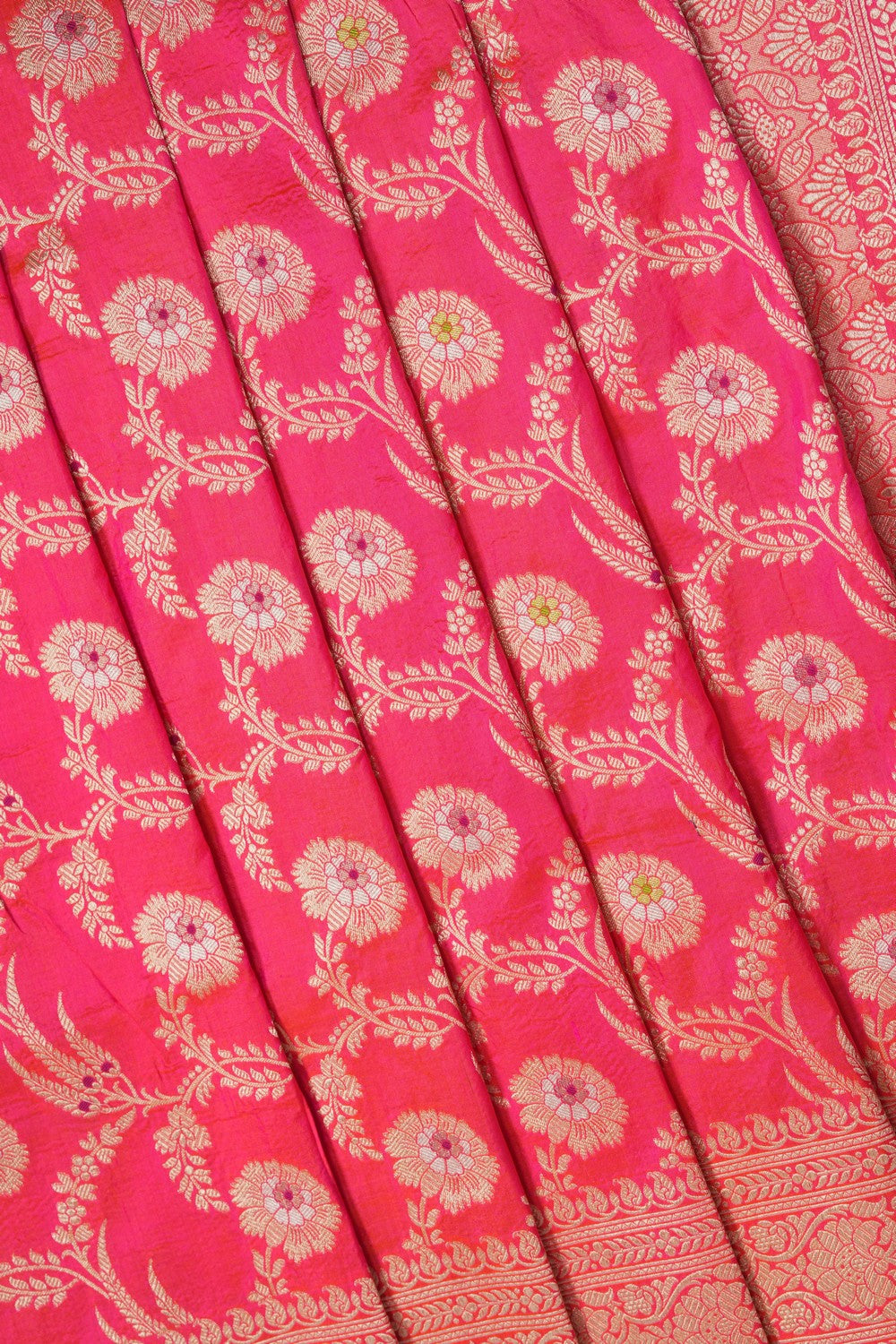 Image of Fuchsia-Pink Banarasi Silk Brocade Saree