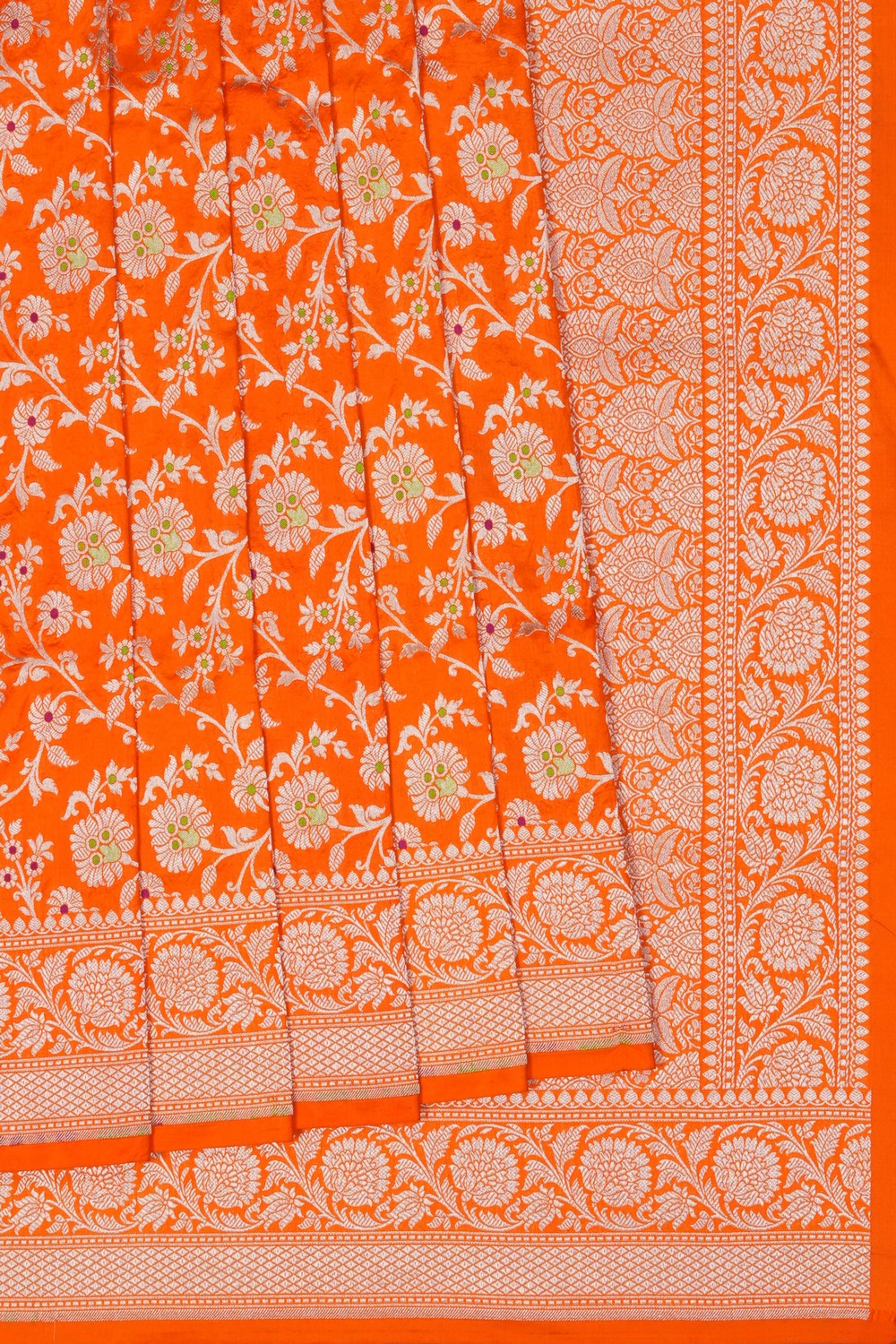 Image of Orange Banarasi Silk Brocade Saree