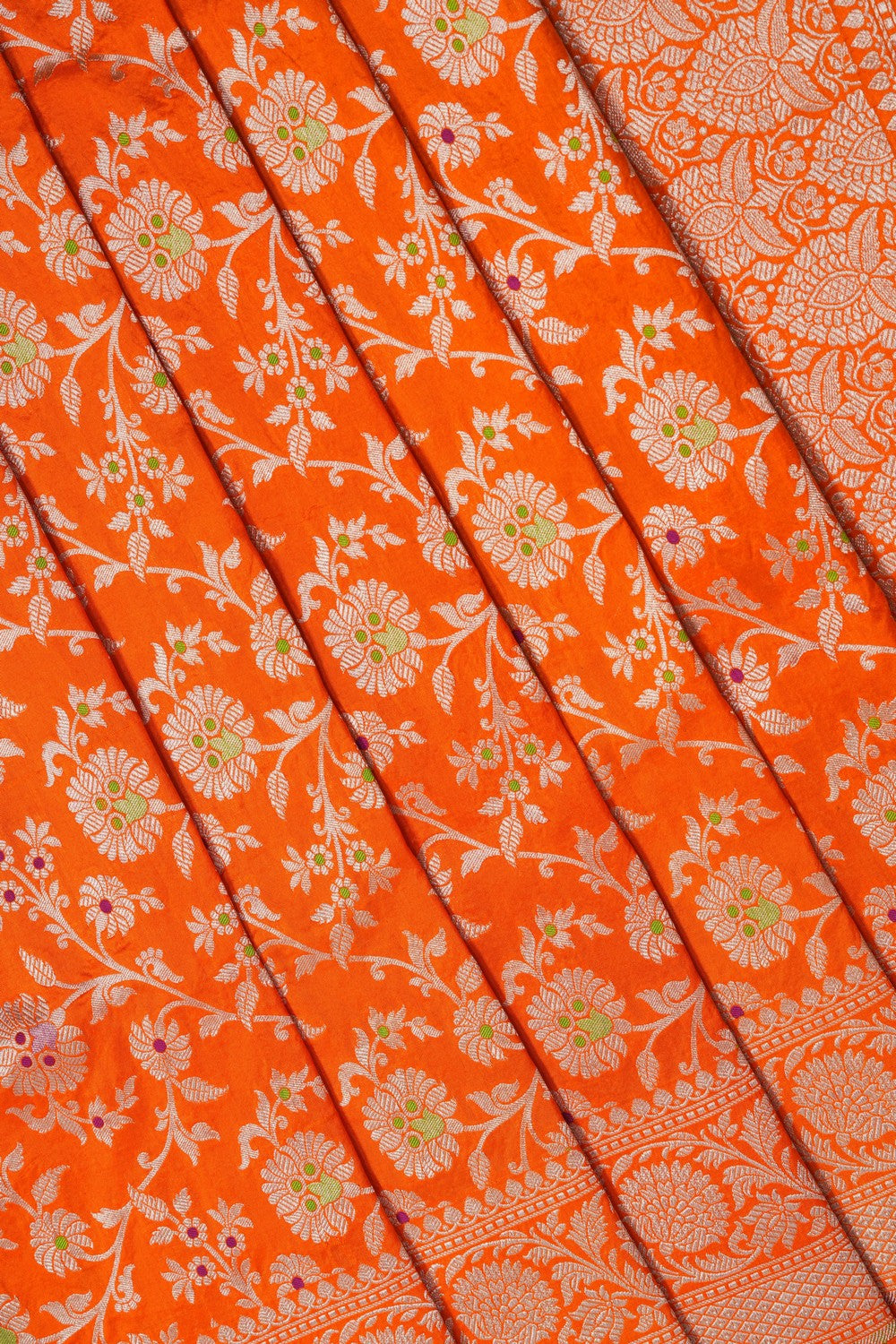 Image of Orange Banarasi Silk Brocade Saree