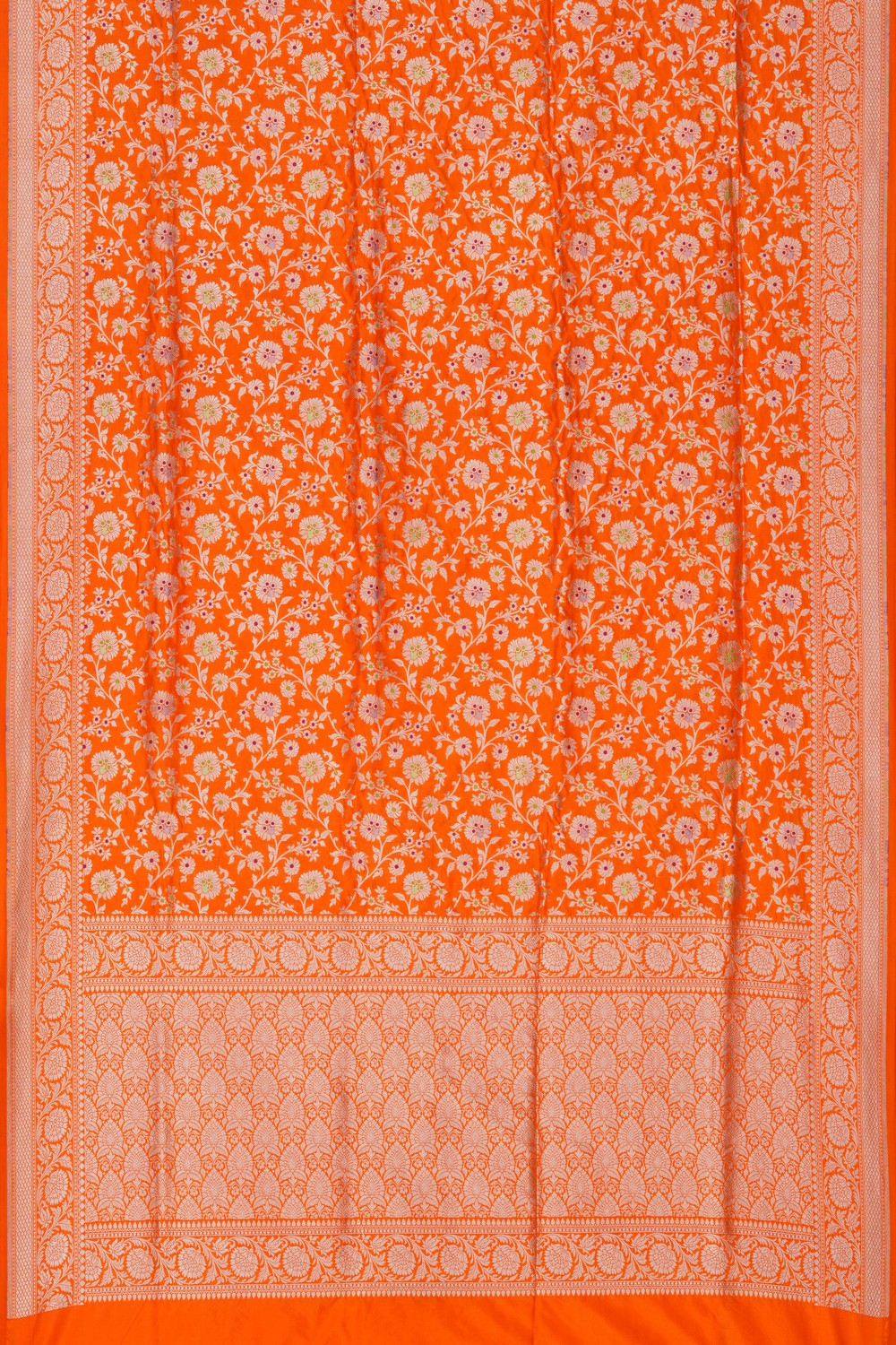 Image of Orange Banarasi Silk Brocade Saree