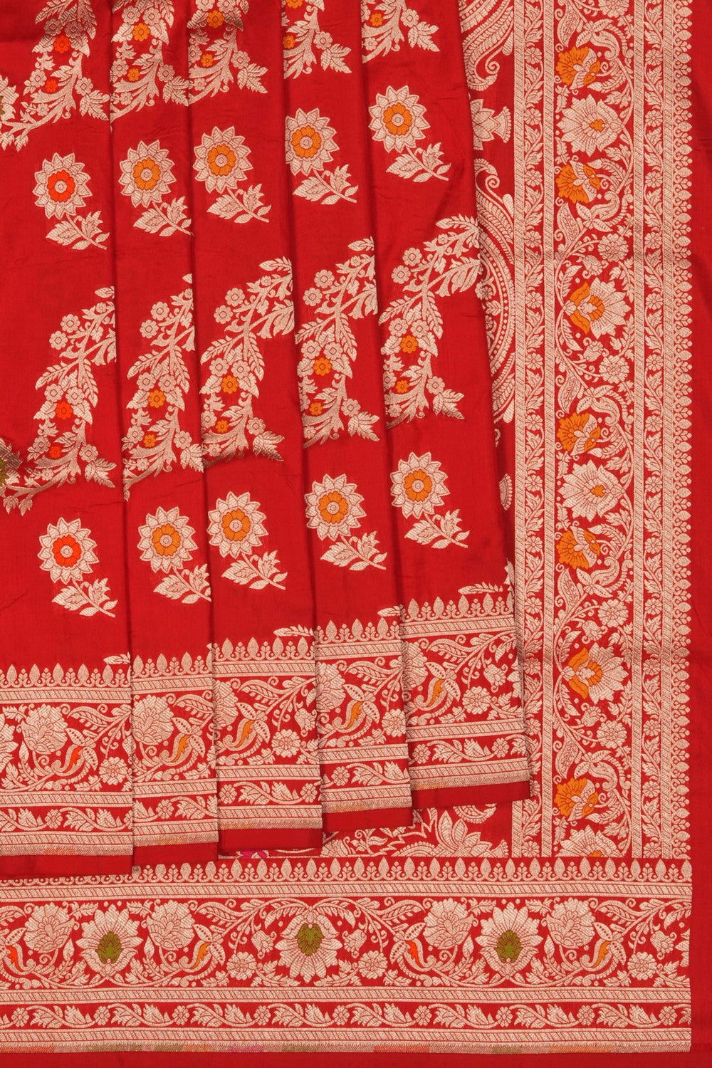 Image of Red Banarasi Silk Brocade Saree