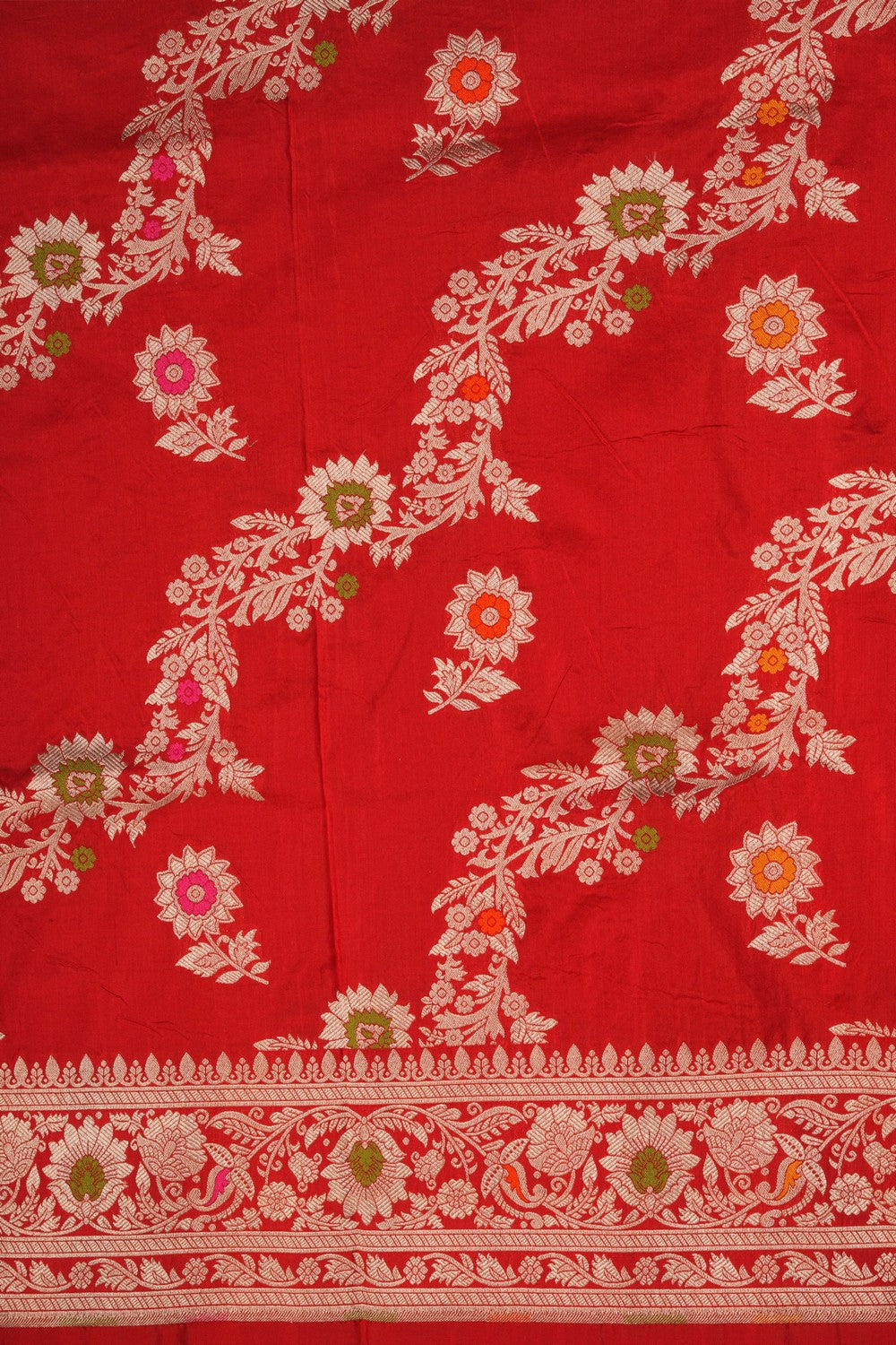 Image of Red Banarasi Silk Brocade Saree