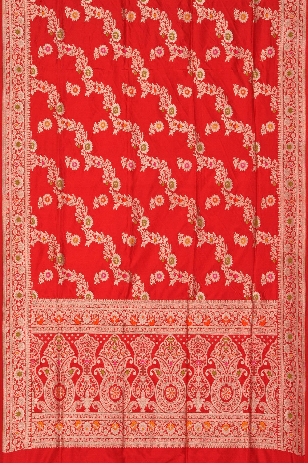 Image of Red Banarasi Silk Brocade Saree