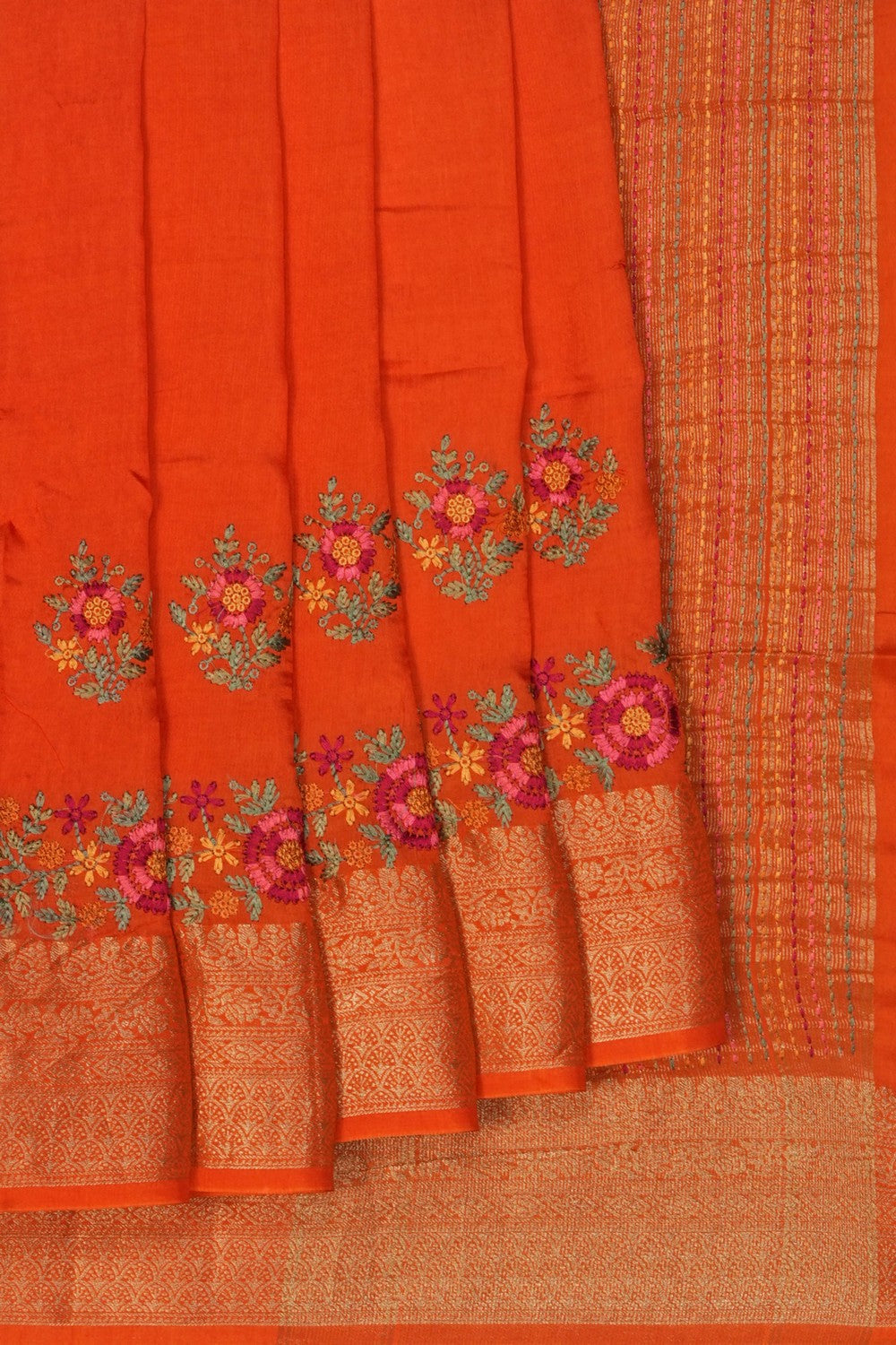 Image of Orange Embroidery Silk Saree