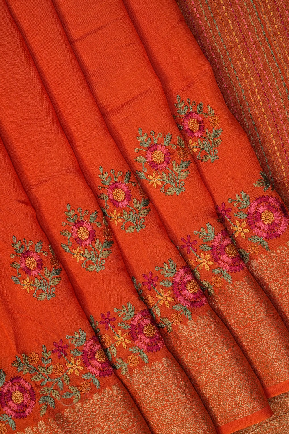 Image of Orange Embroidery Silk Saree