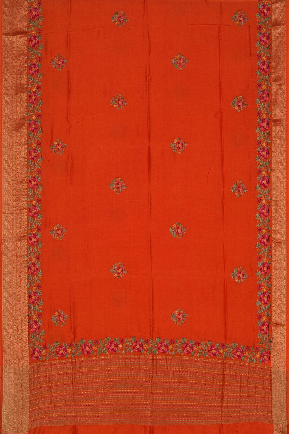 Image of Orange Embroidery Silk Saree