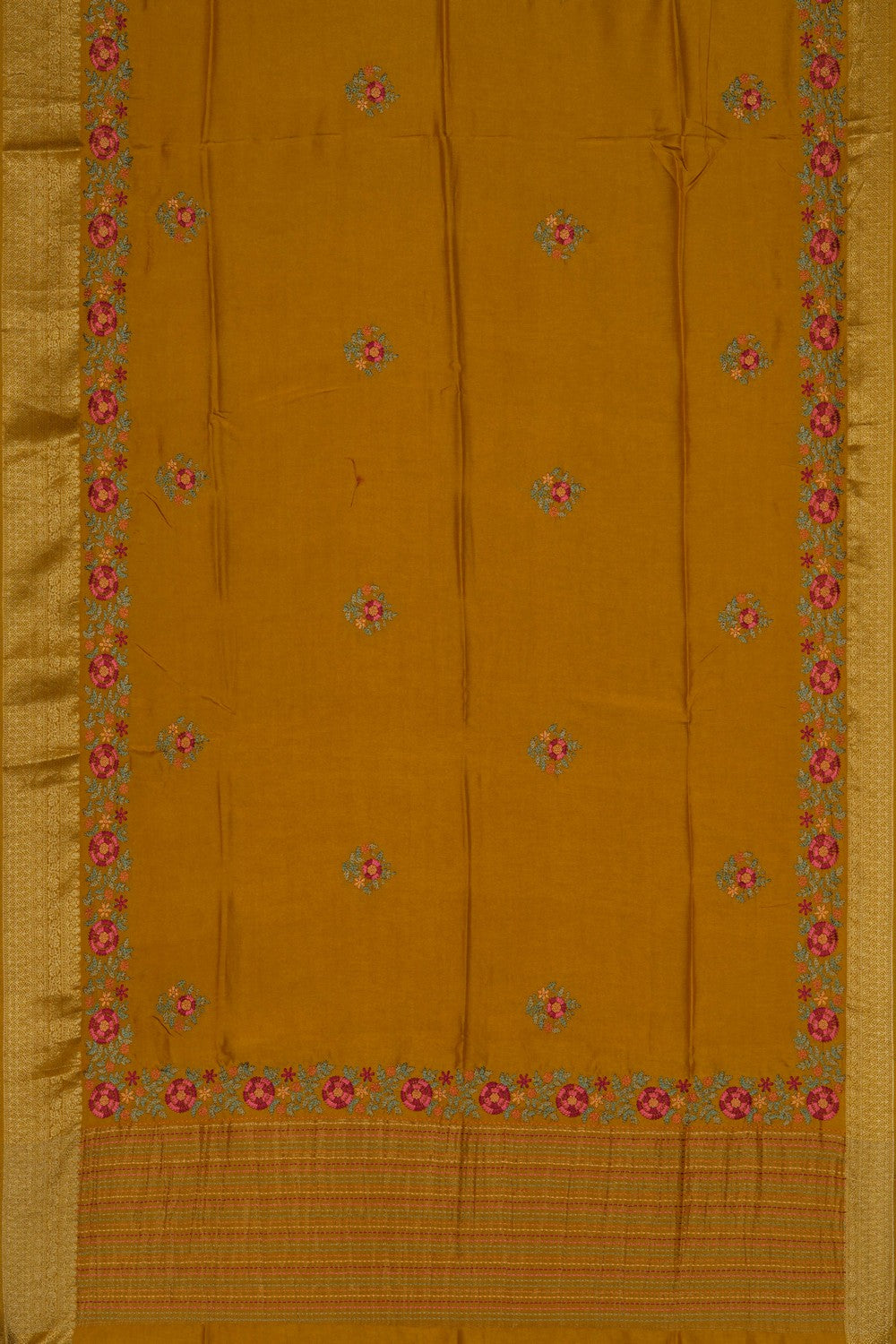 Image of Fenugreek Yellow Embroidery Silk Saree