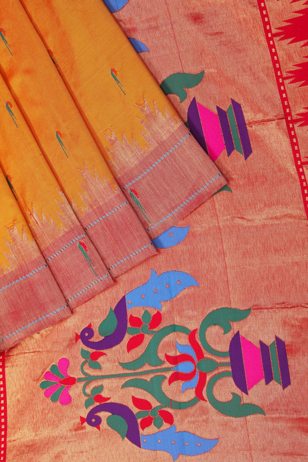 Image of Orange Paithani Silk Saree