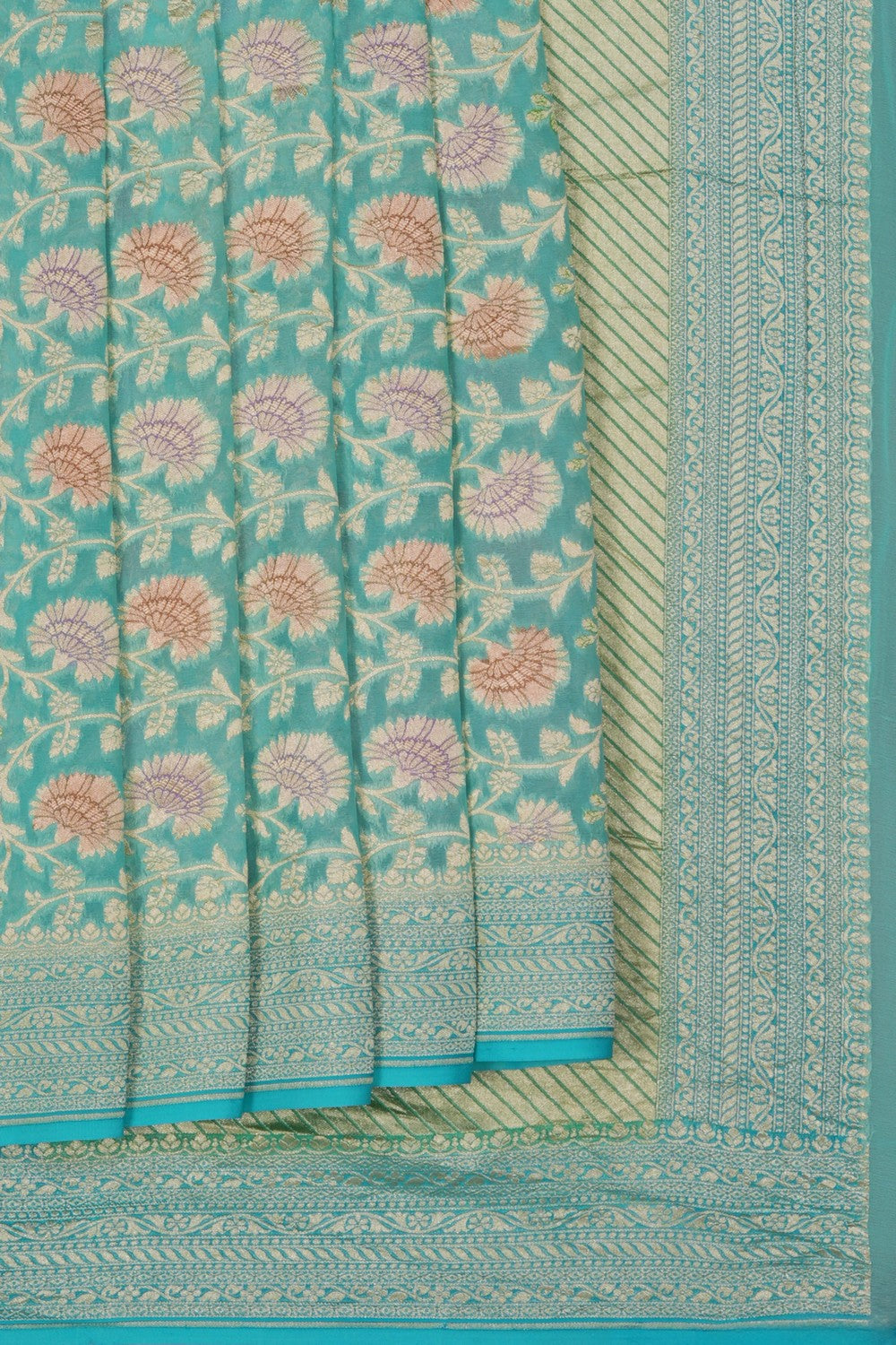 Image of Aqua Green Banarasi Georgette Saree