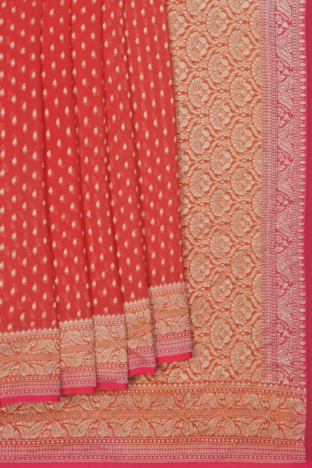Image of Coral Peach Banarasi Georgette Saree