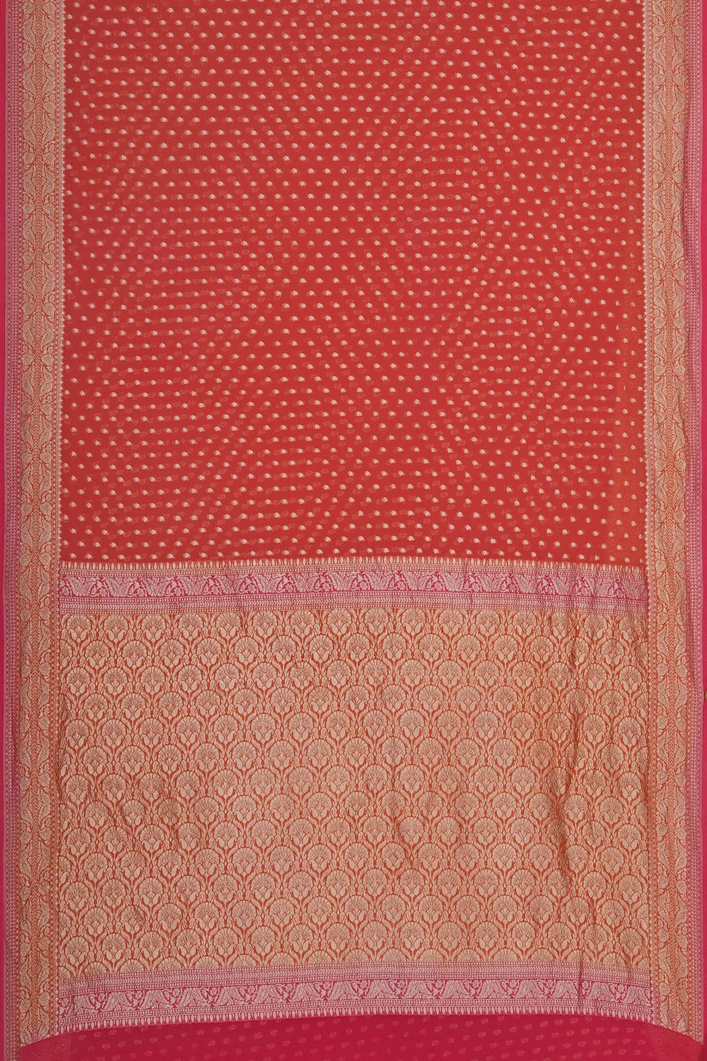 Image of Coral Peach Banarasi Georgette Saree