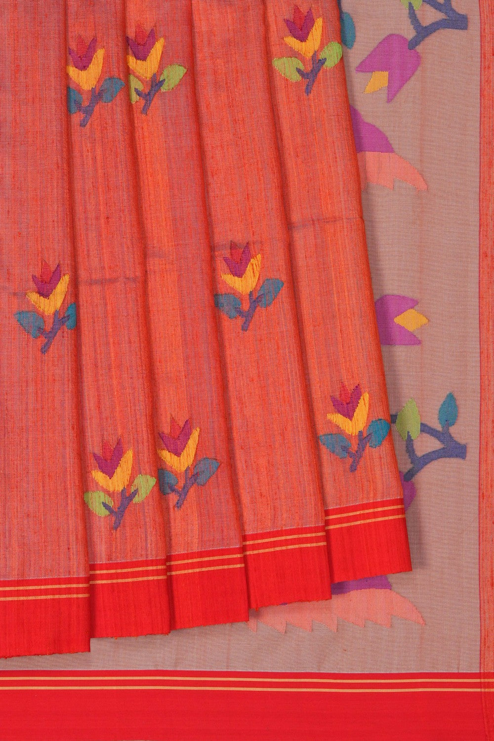 Image of Orange Ghicha Silk Saree