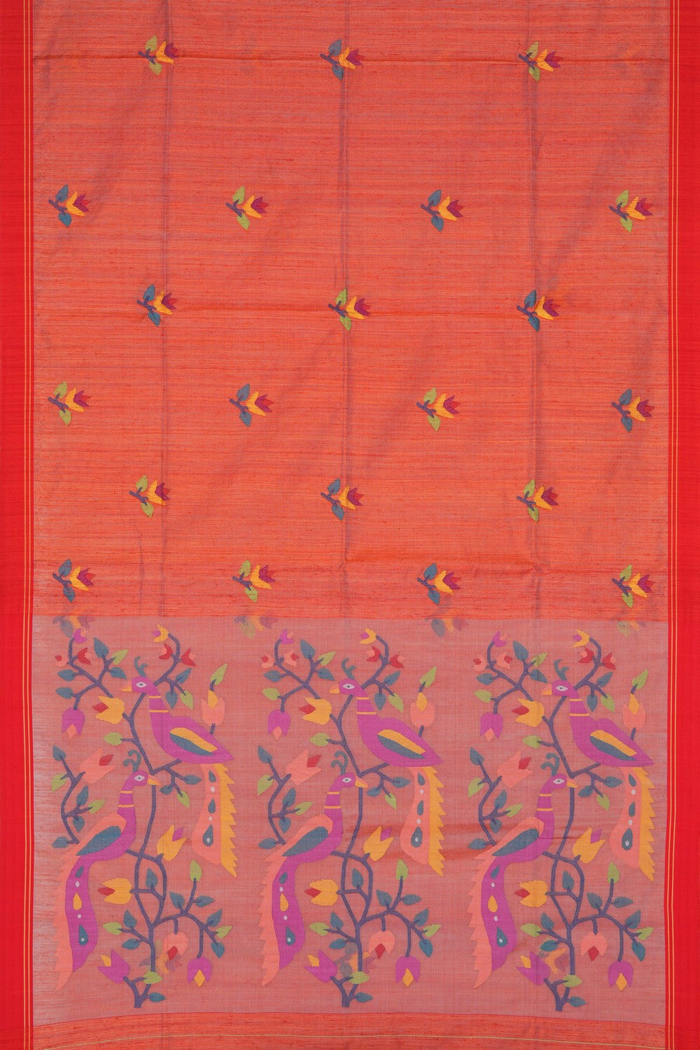 Image of Orange Ghicha Silk Saree