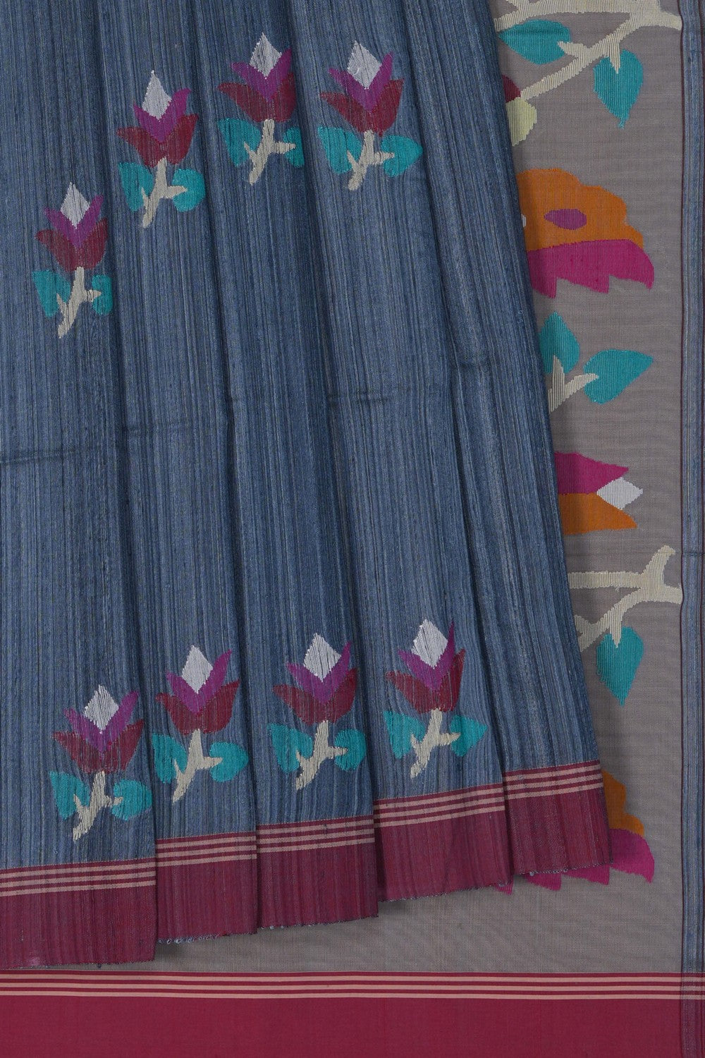 Image of Grey Ghicha Silk Saree