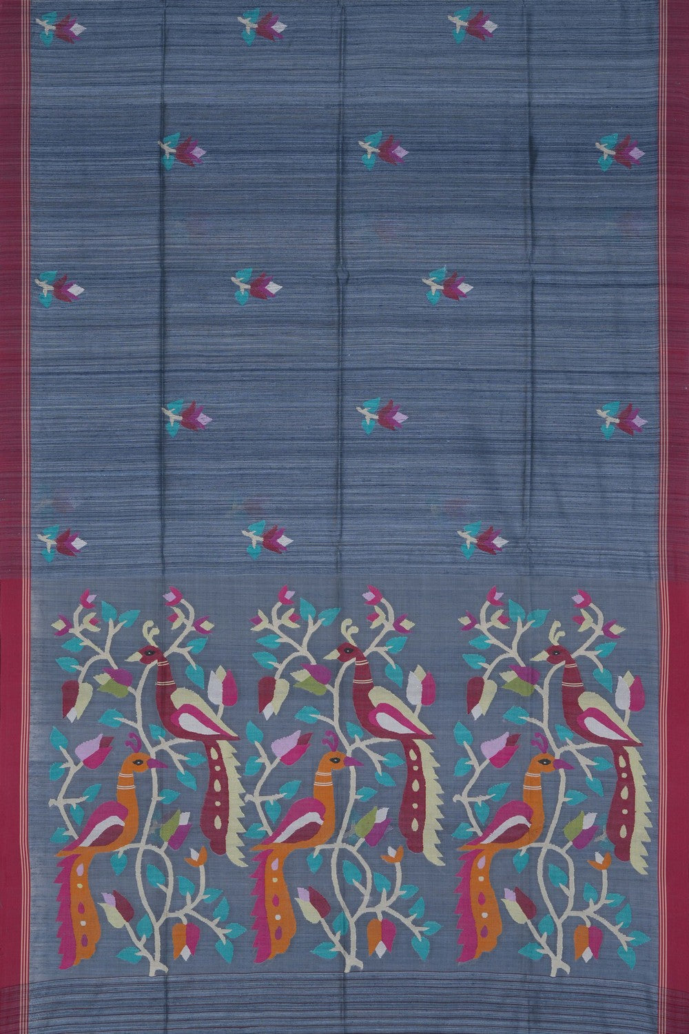 Image of Grey Ghicha Silk Saree