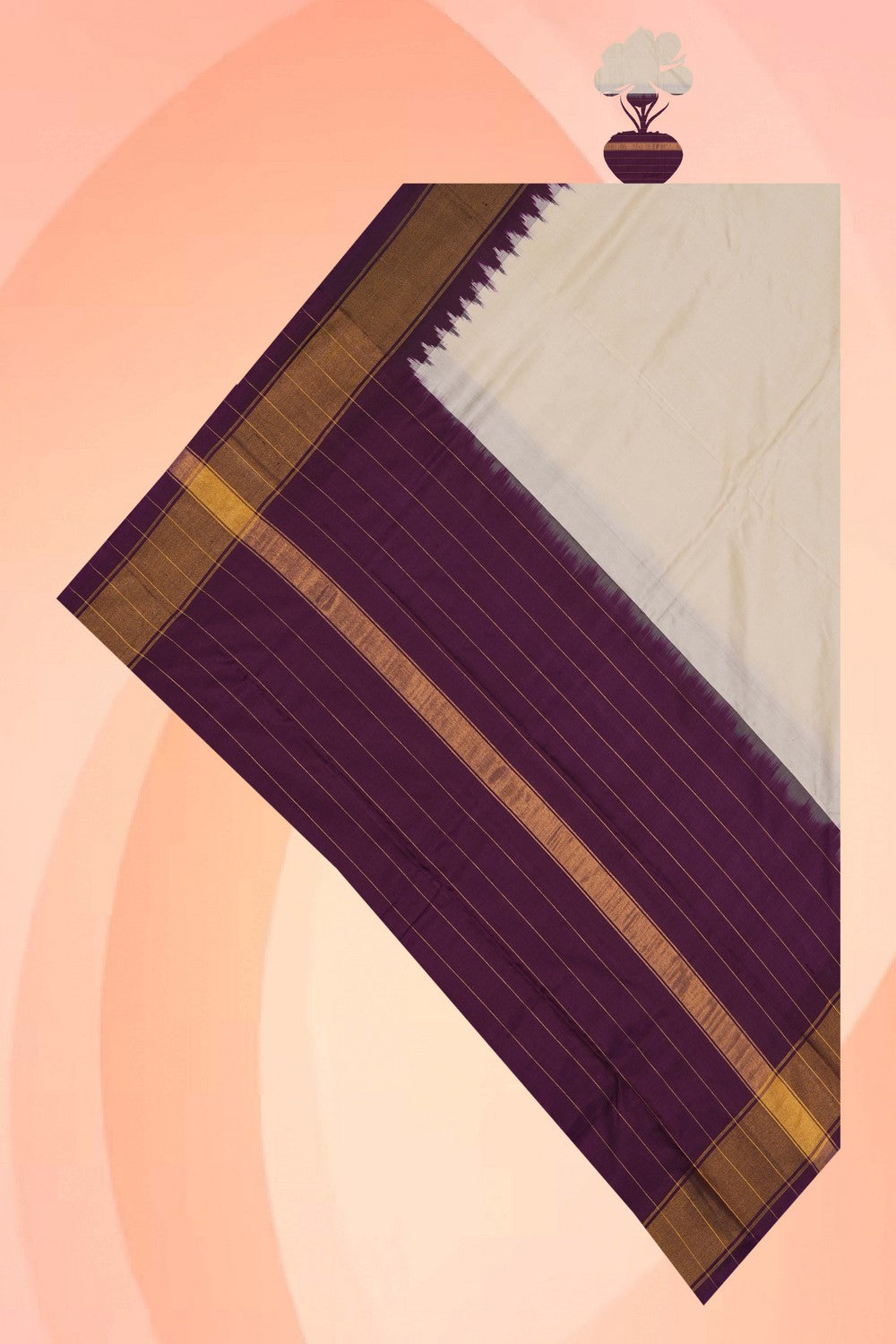 Image of Pochampally Silk Ivory Off-White Dupatta