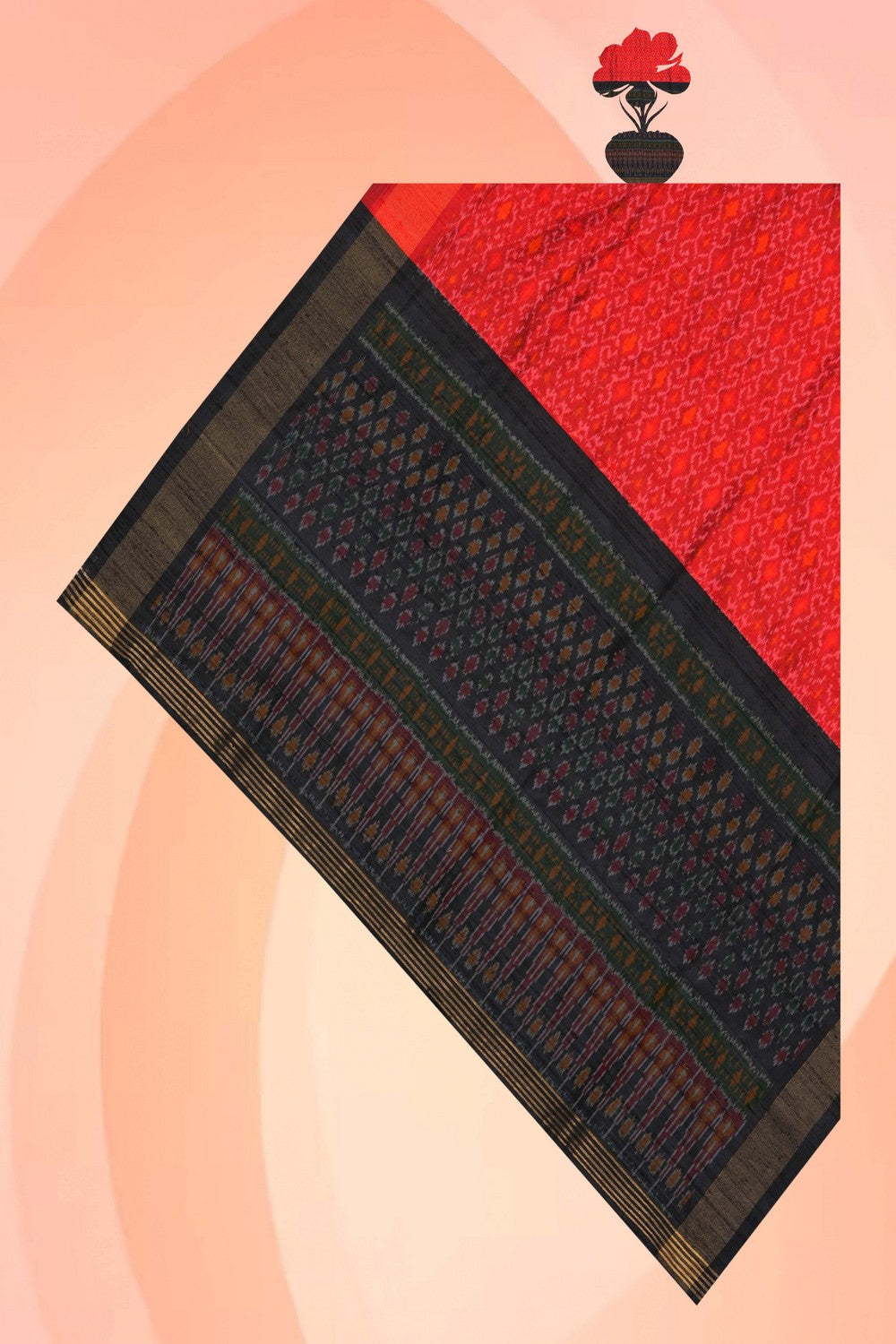 Image of Pochampally Dupion Silk Red Dupatta