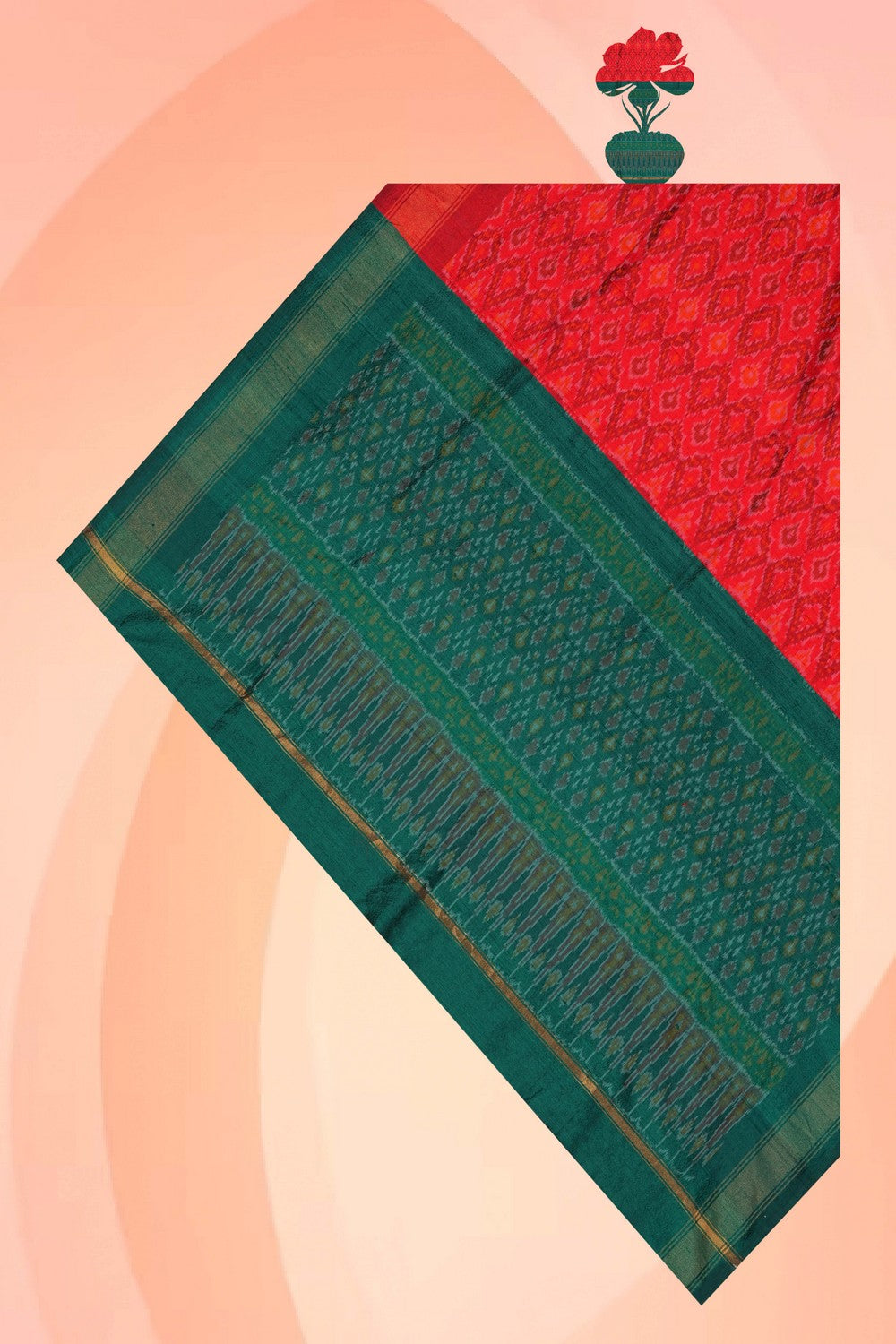 Image of Pochampally Dupion Silk Red Dupatta