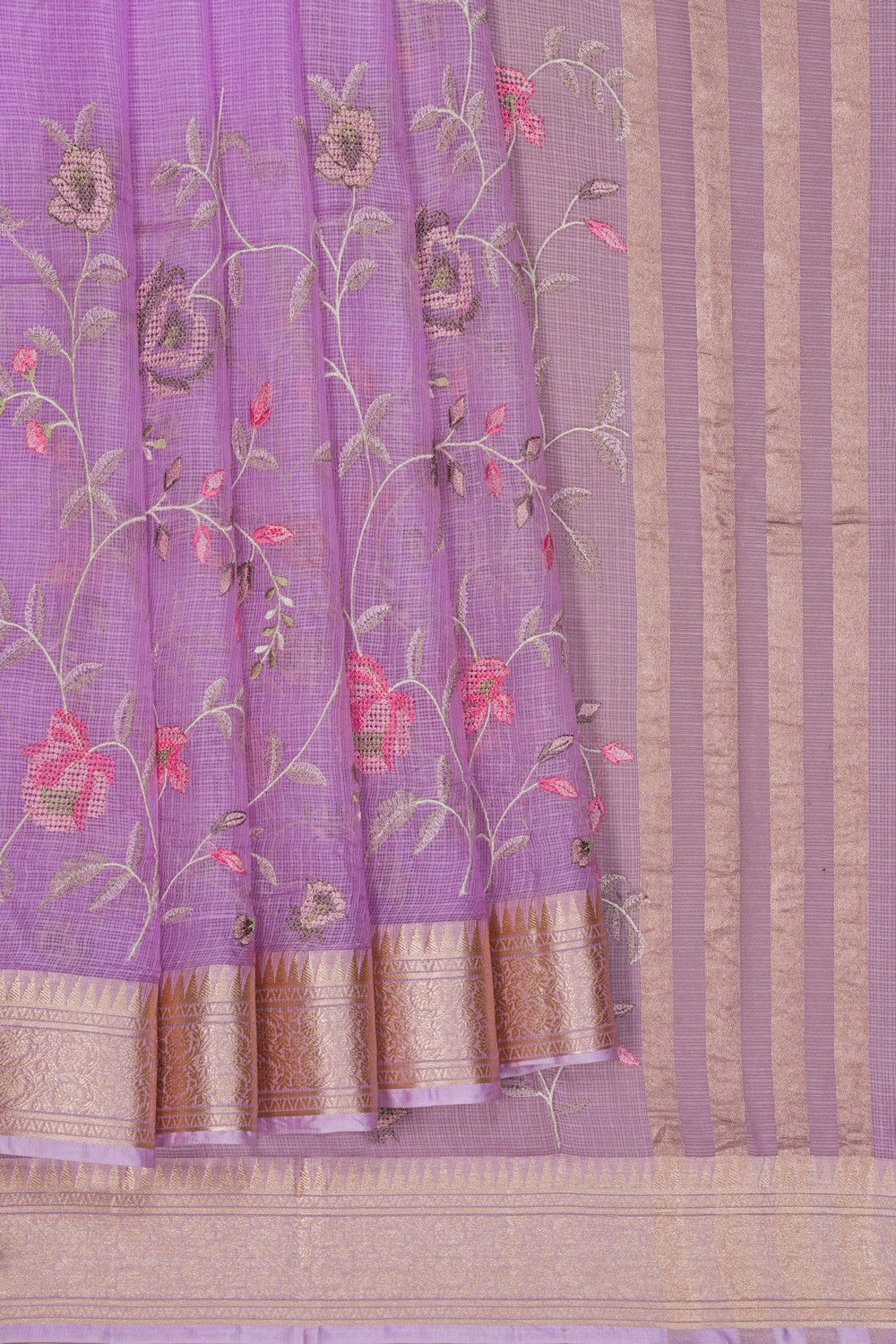 Image of Purple Kota Embroidery Saree