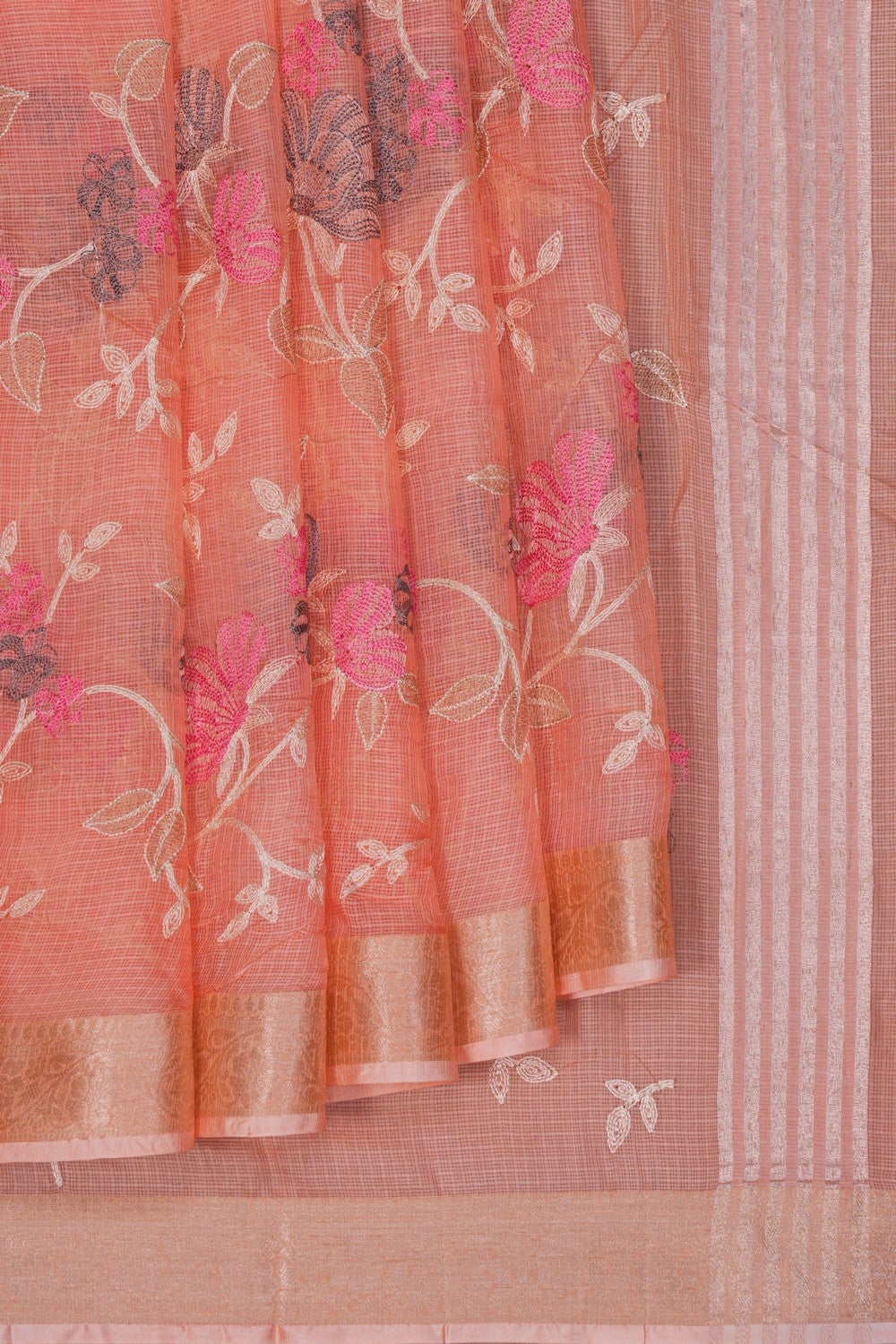 Image of Peach Kota Embroidery Saree