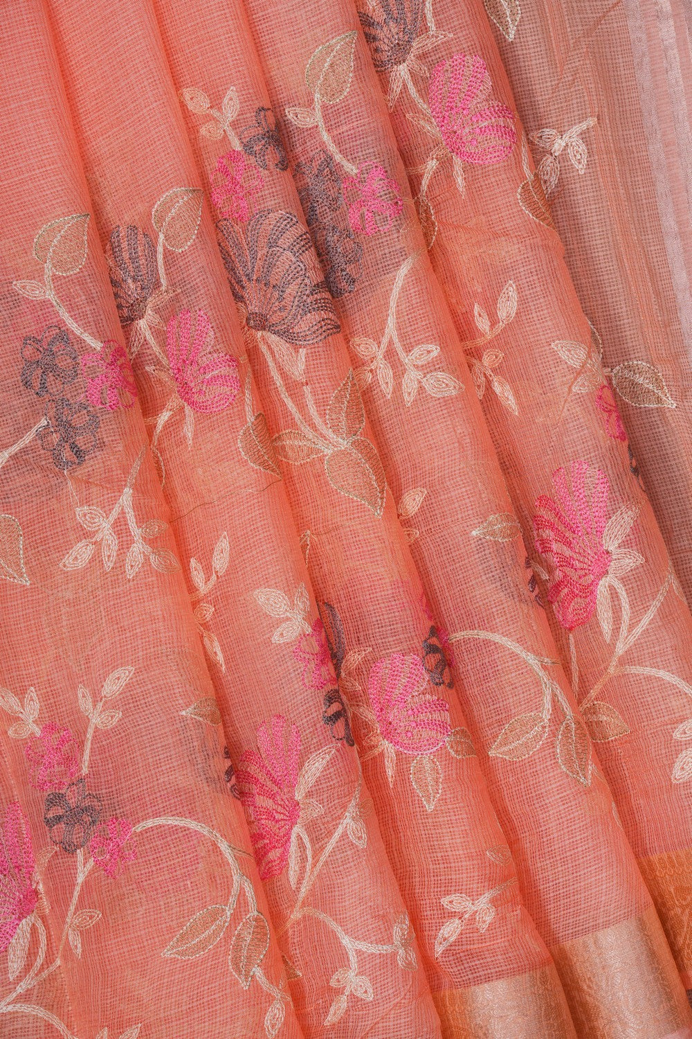 Image of Peach Kota Embroidery Saree