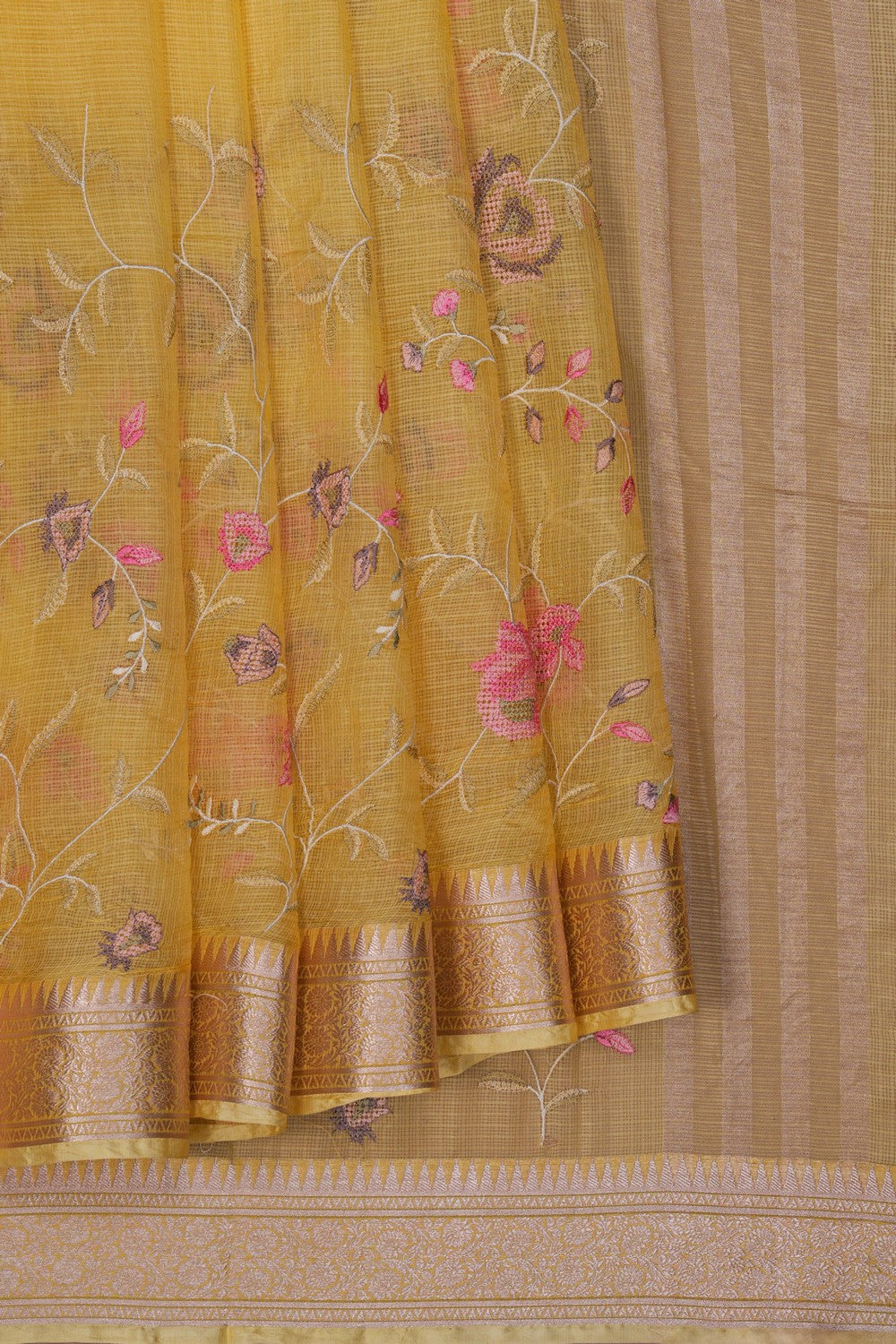 Image of Yellow Kota Embroidery Saree
