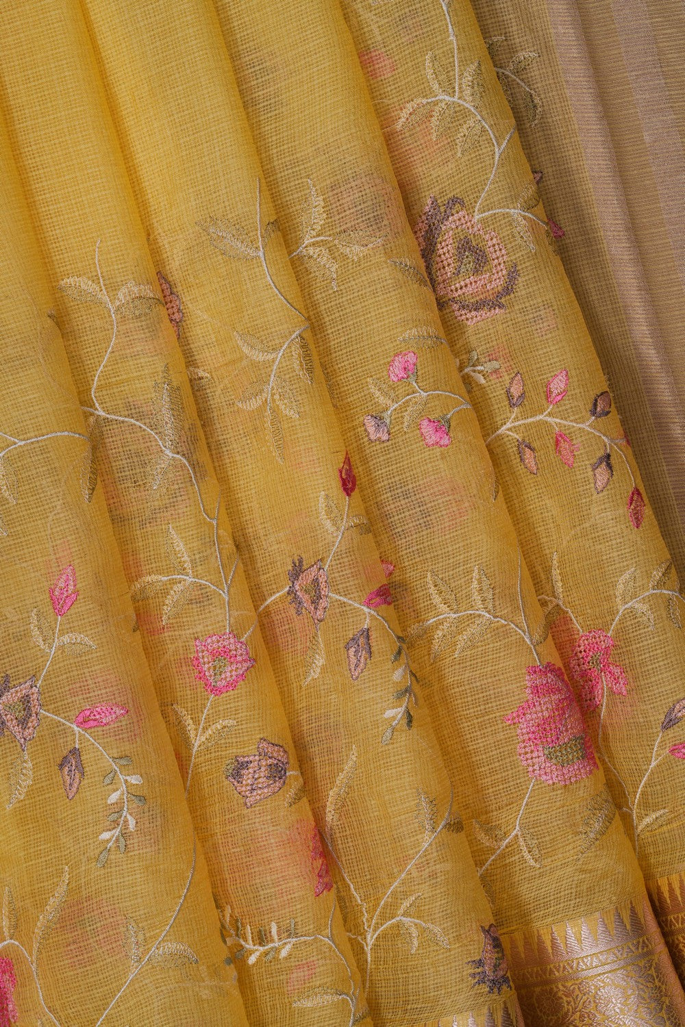Image of Yellow Kota Embroidery Saree