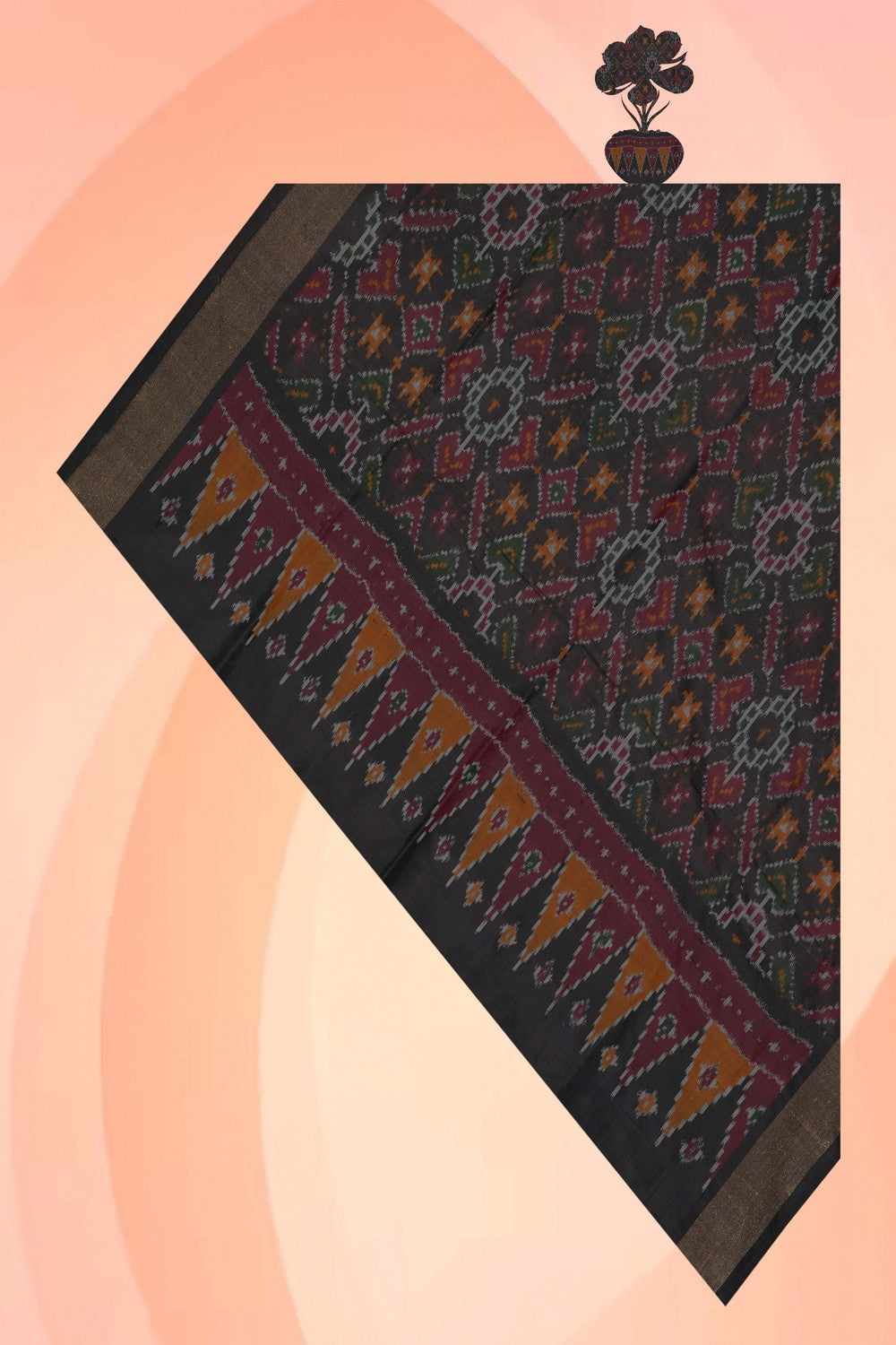 Image of Pochampally Ikat Silk Black Dupatta