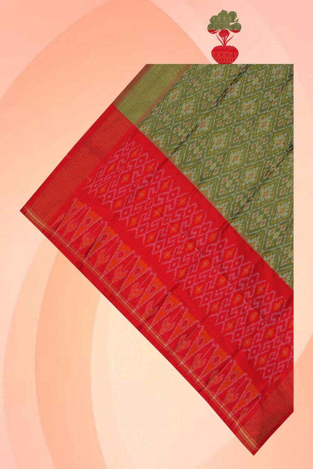 Image of Pochampally Ikat Silk Green Dupatta