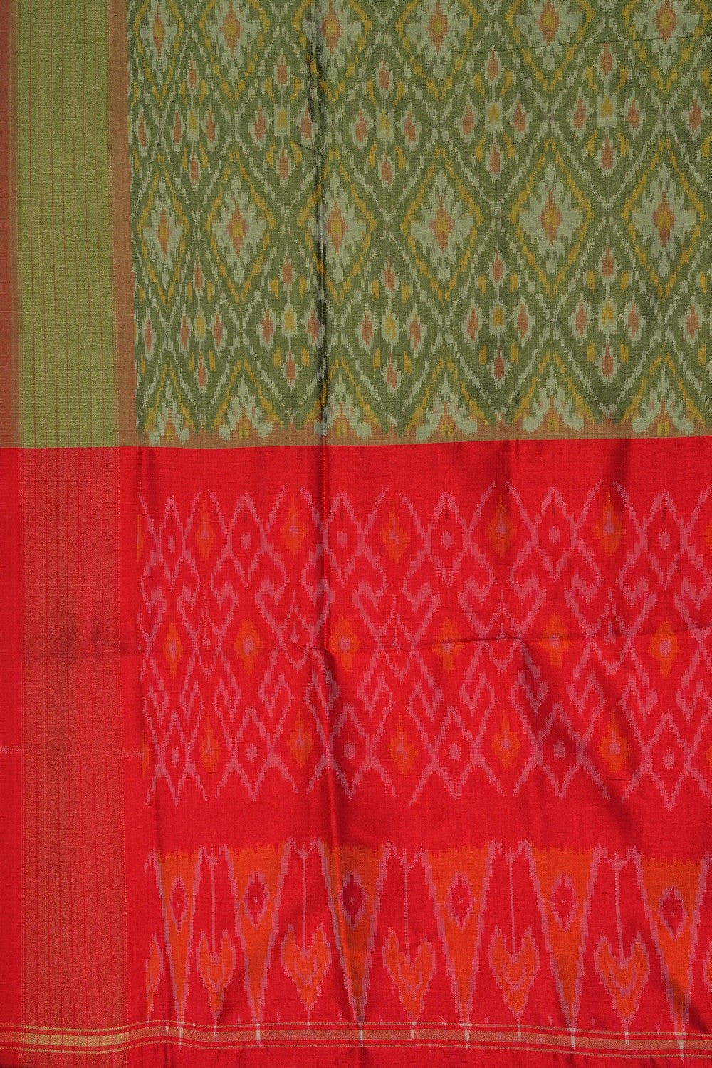 Image of Pochampally Ikat Silk Green Dupatta