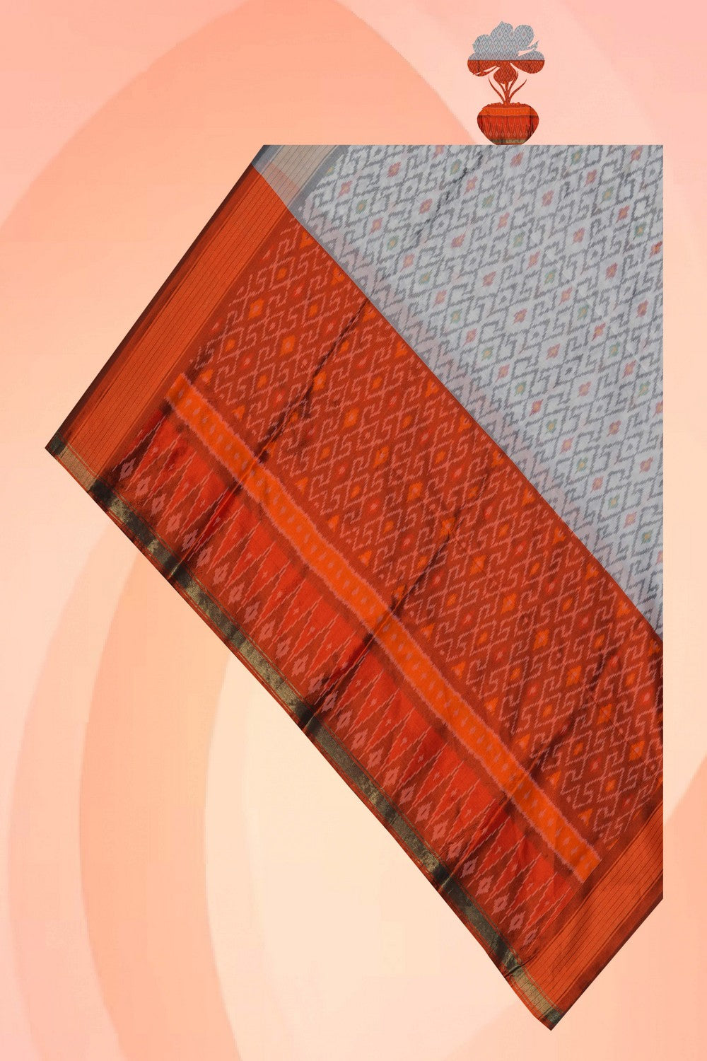 Image of Pochampally Ikat Silk White Dupatta