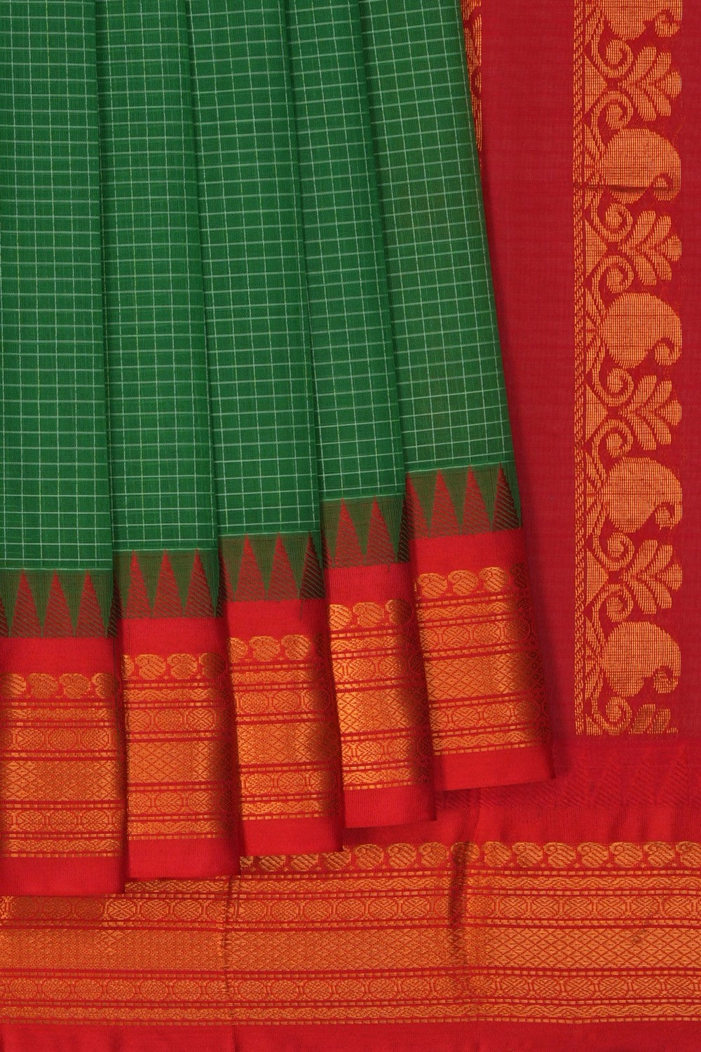 Image of Green Gadwal Cotton Saree