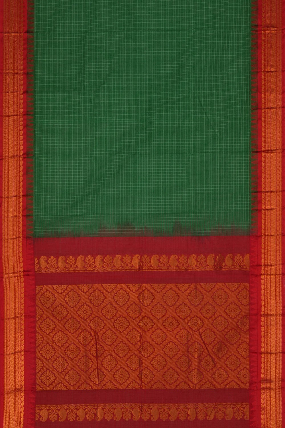 Image of Green Gadwal Cotton Saree