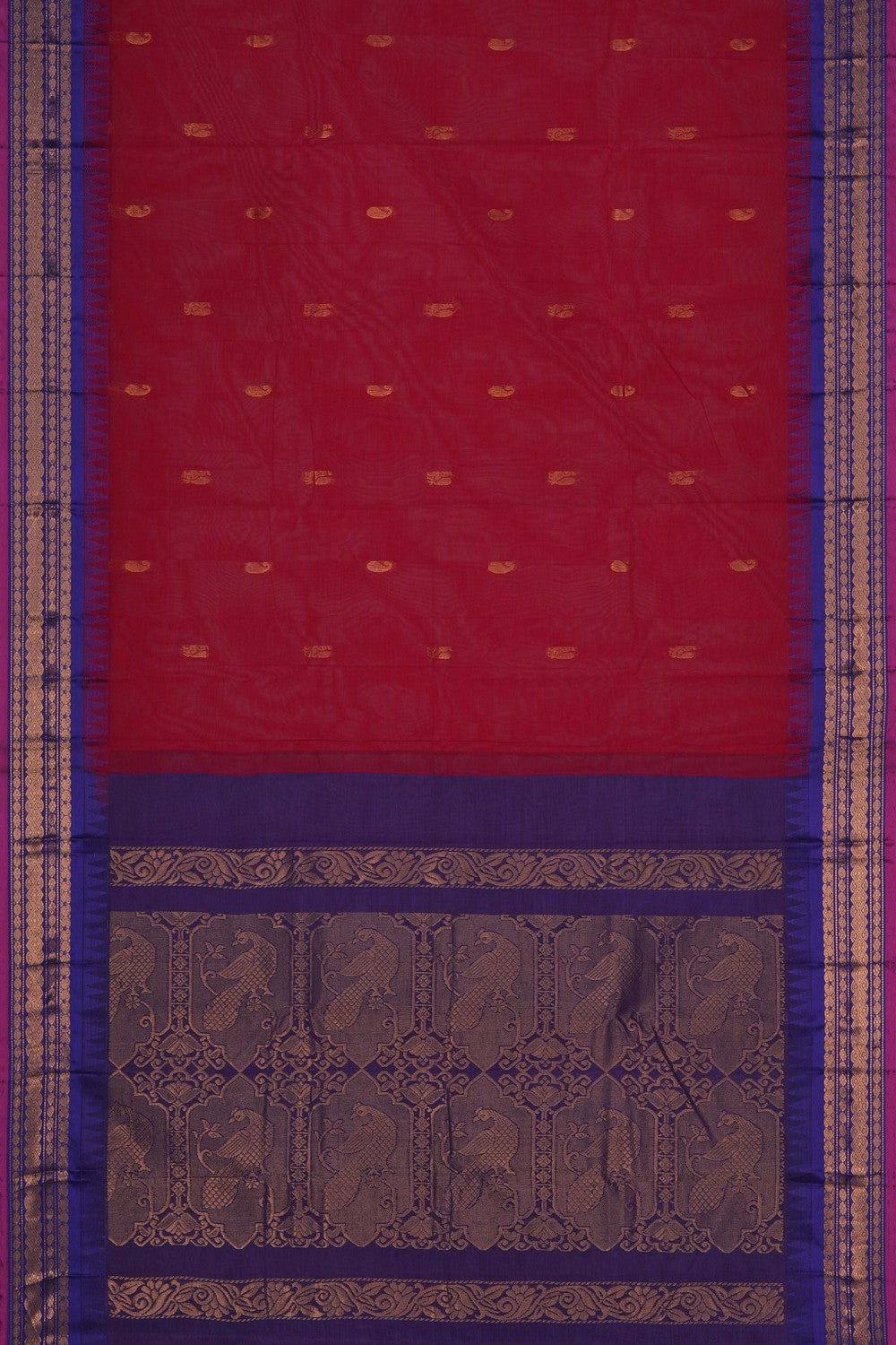 Image of Red Gadwal Cotton Saree