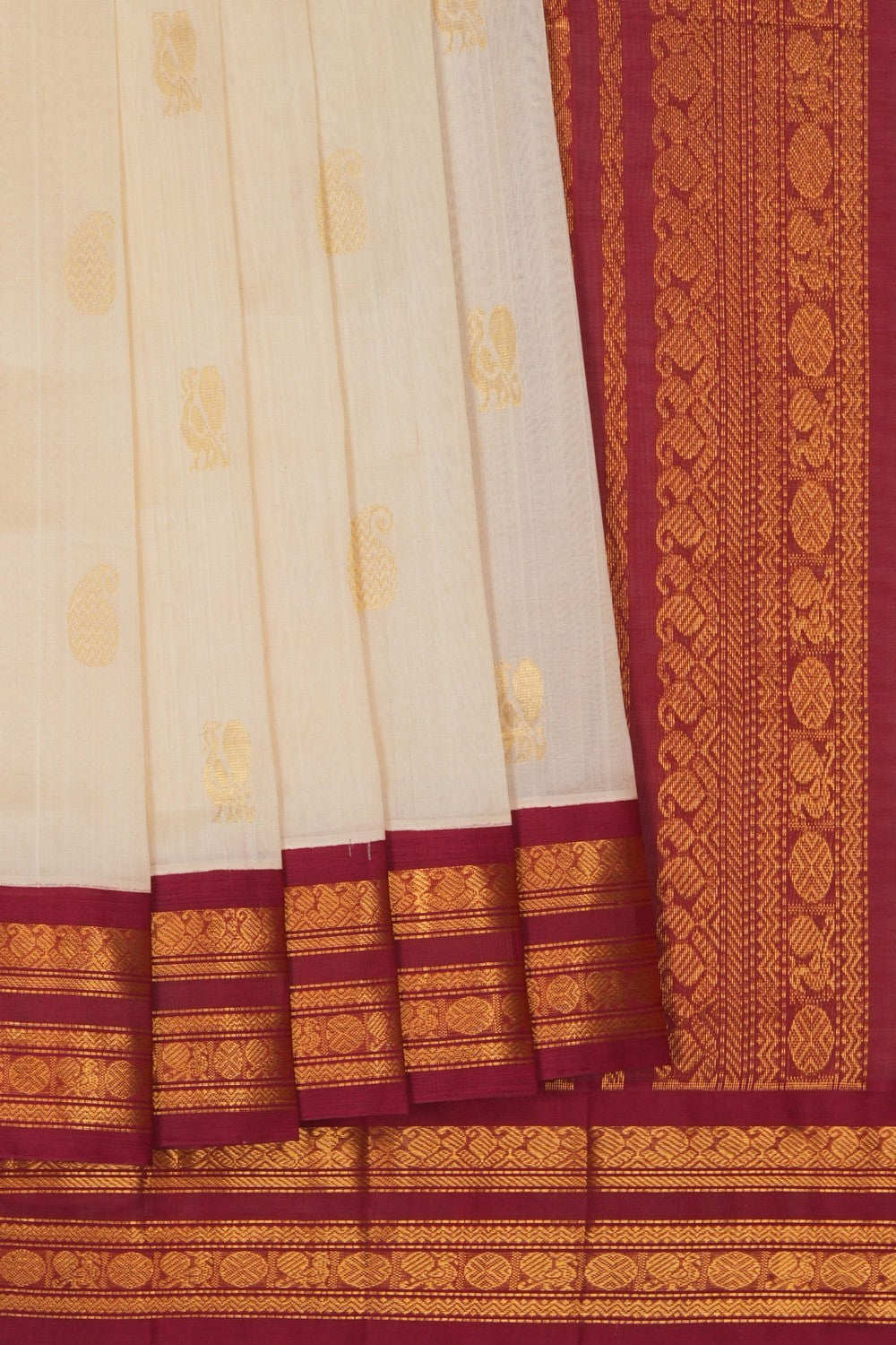 Image of Ivory Off-White Kuppadam Silk Cotton Saree