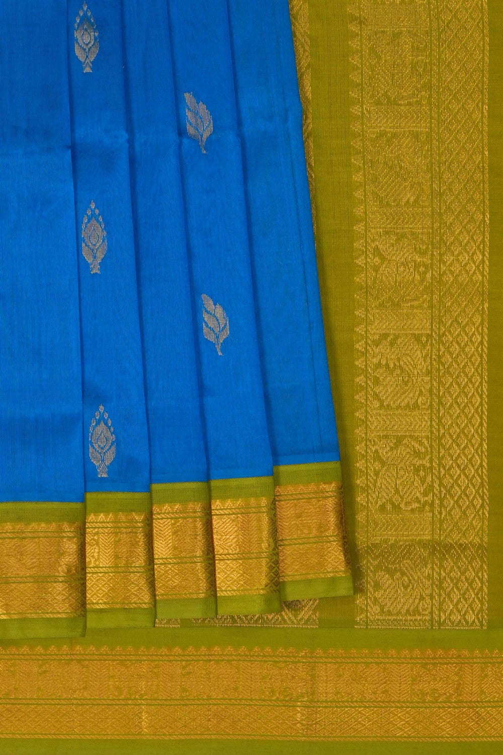Image of Blue Kuppadam Silk Cotton Saree