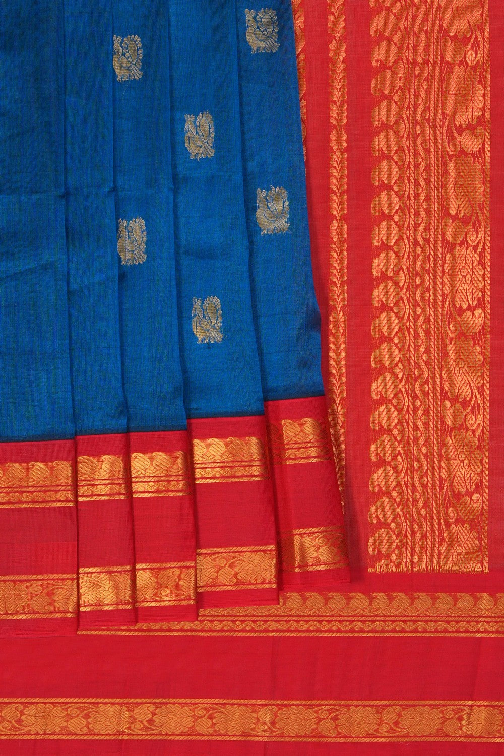 Image of Blue Kuppadam Silk Cotton Saree