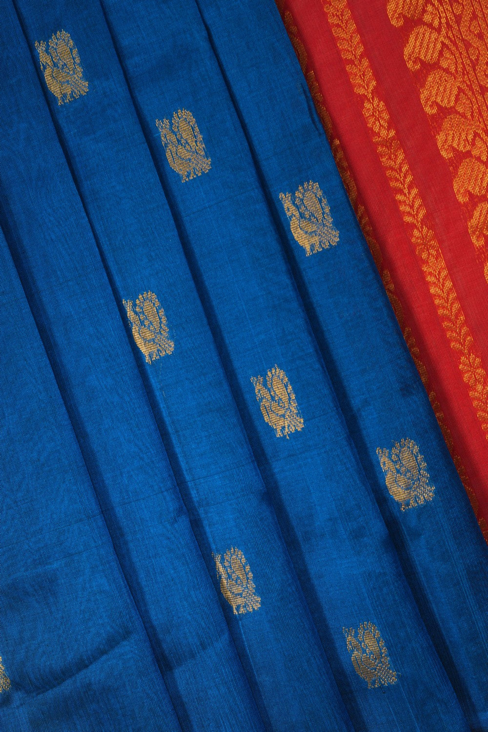 Image of Blue Kuppadam Silk Cotton Saree