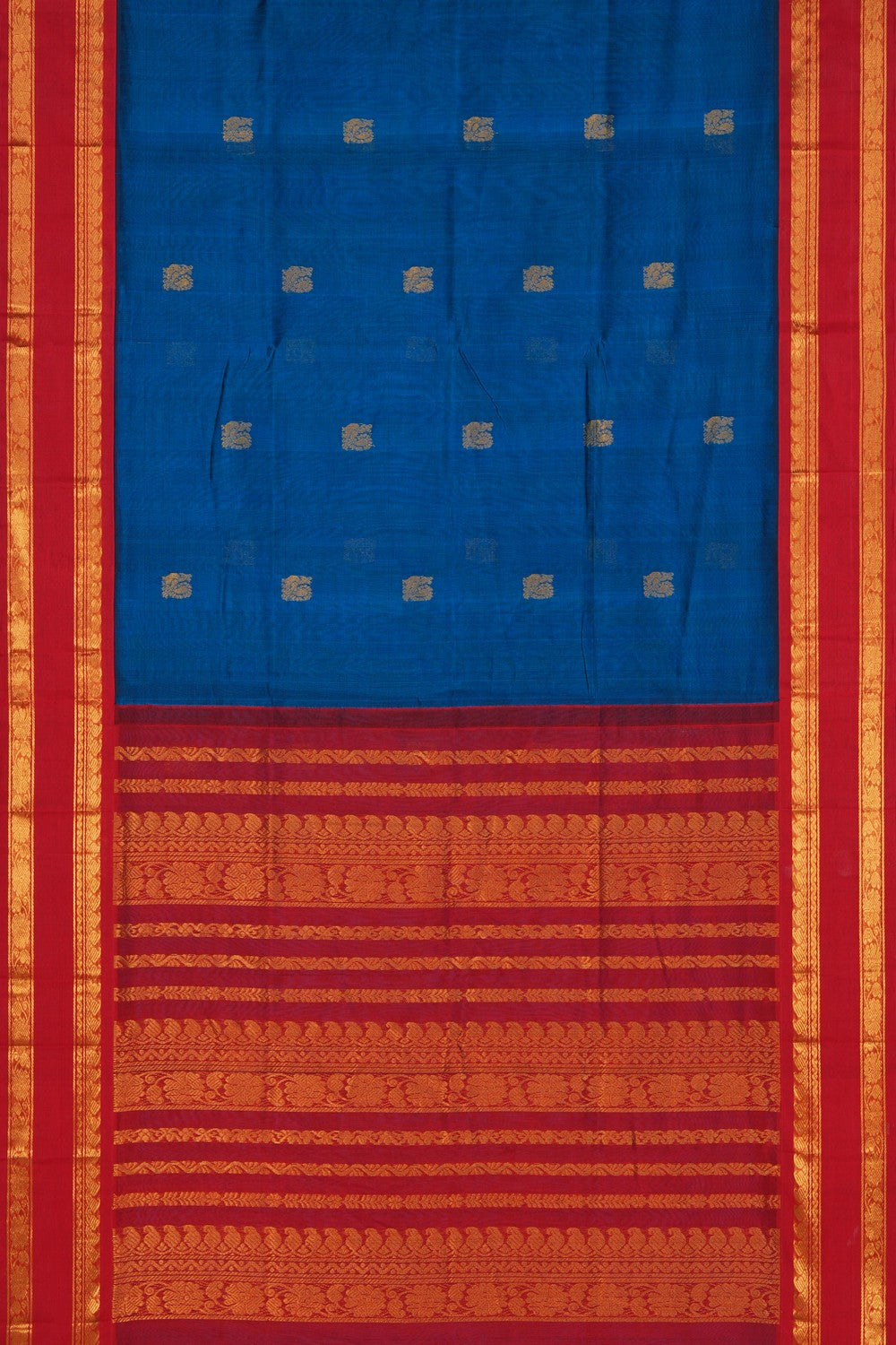 Image of Blue Kuppadam Silk Cotton Saree
