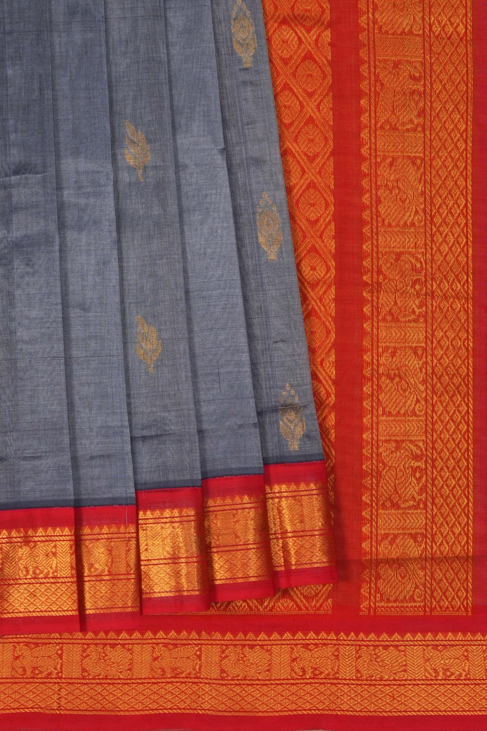 Image of Grey Kuppadam Silk Cotton Saree