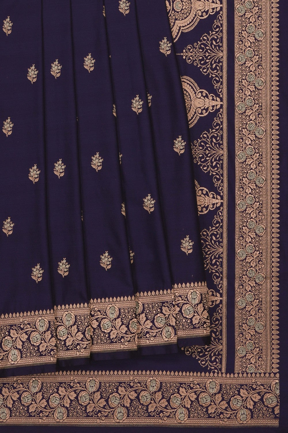Image of Navy Blue Banarasi Silk Saree